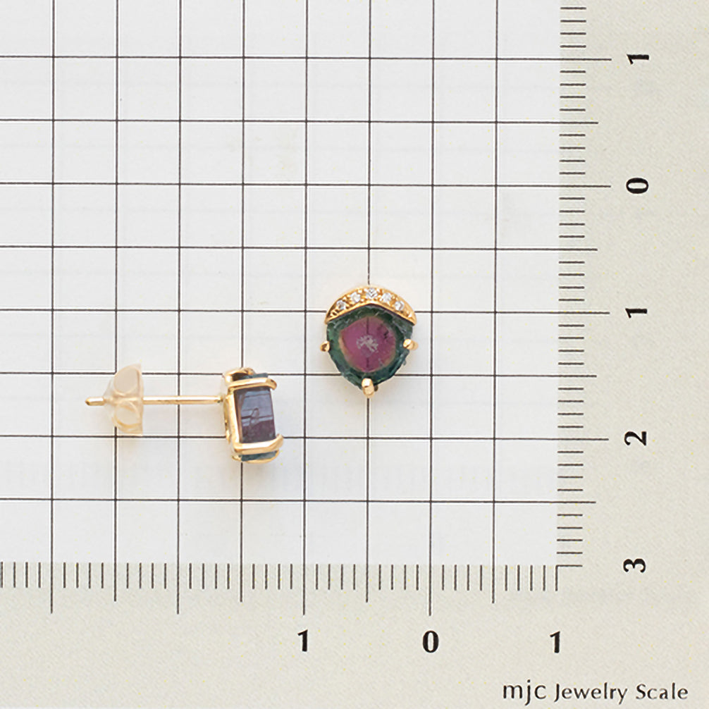 ウォーターメロントルマリン/ダイヤモンド K18ピアス(10月誕生石)《23T10264》