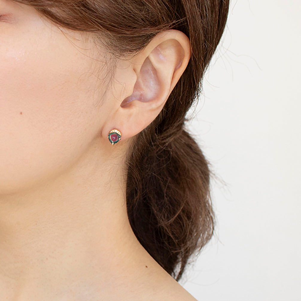 ウォーターメロントルマリン/ダイヤモンド K18ピアス(10月誕生石)《23T10264》