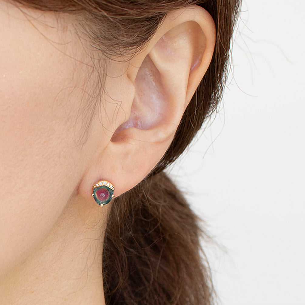 ウォーターメロントルマリン/ダイヤモンド K18ピアス(10月誕生石)《23T10264》