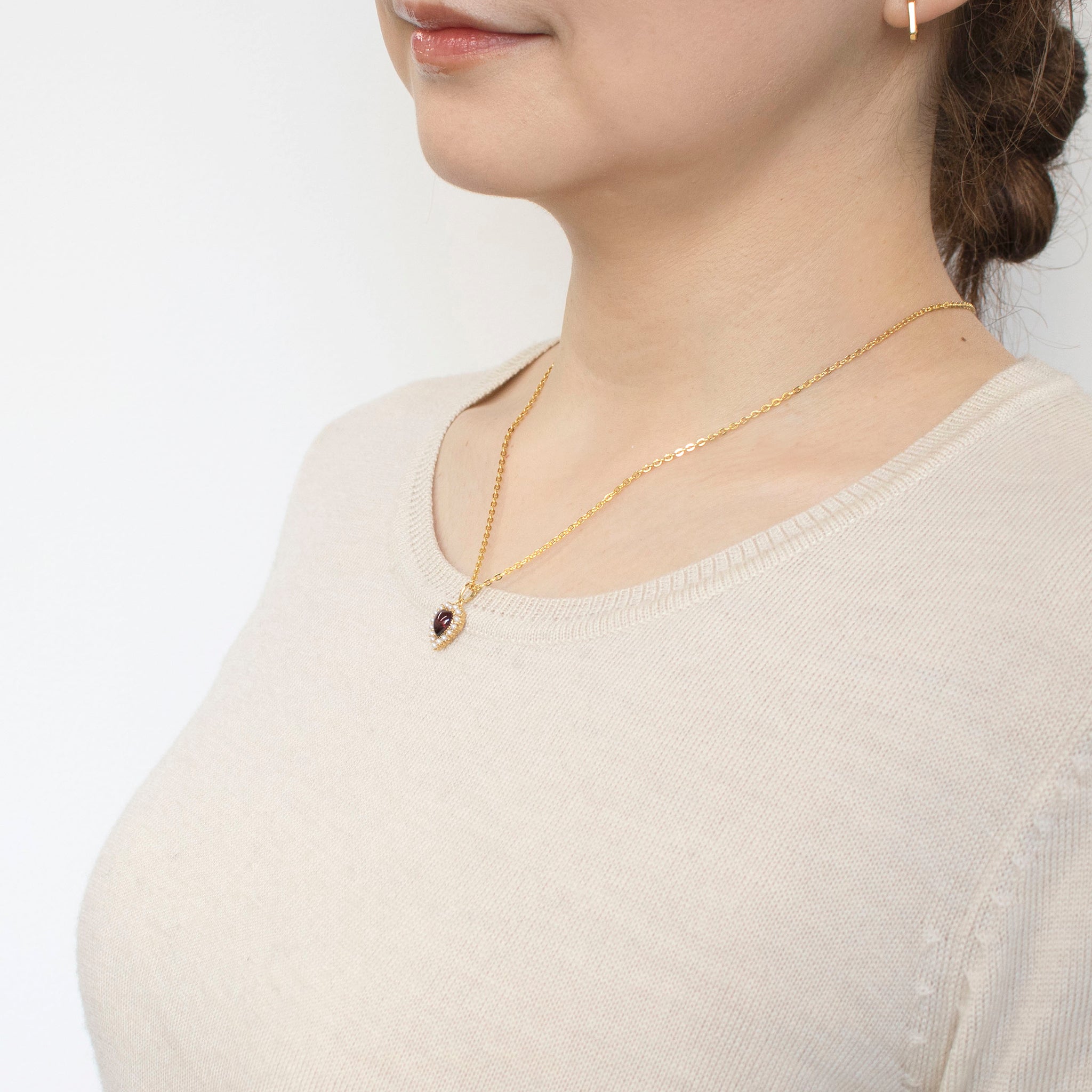 ガーネット シルバーネックレス(ハートシェイプ/1月誕生石)《23T10328》