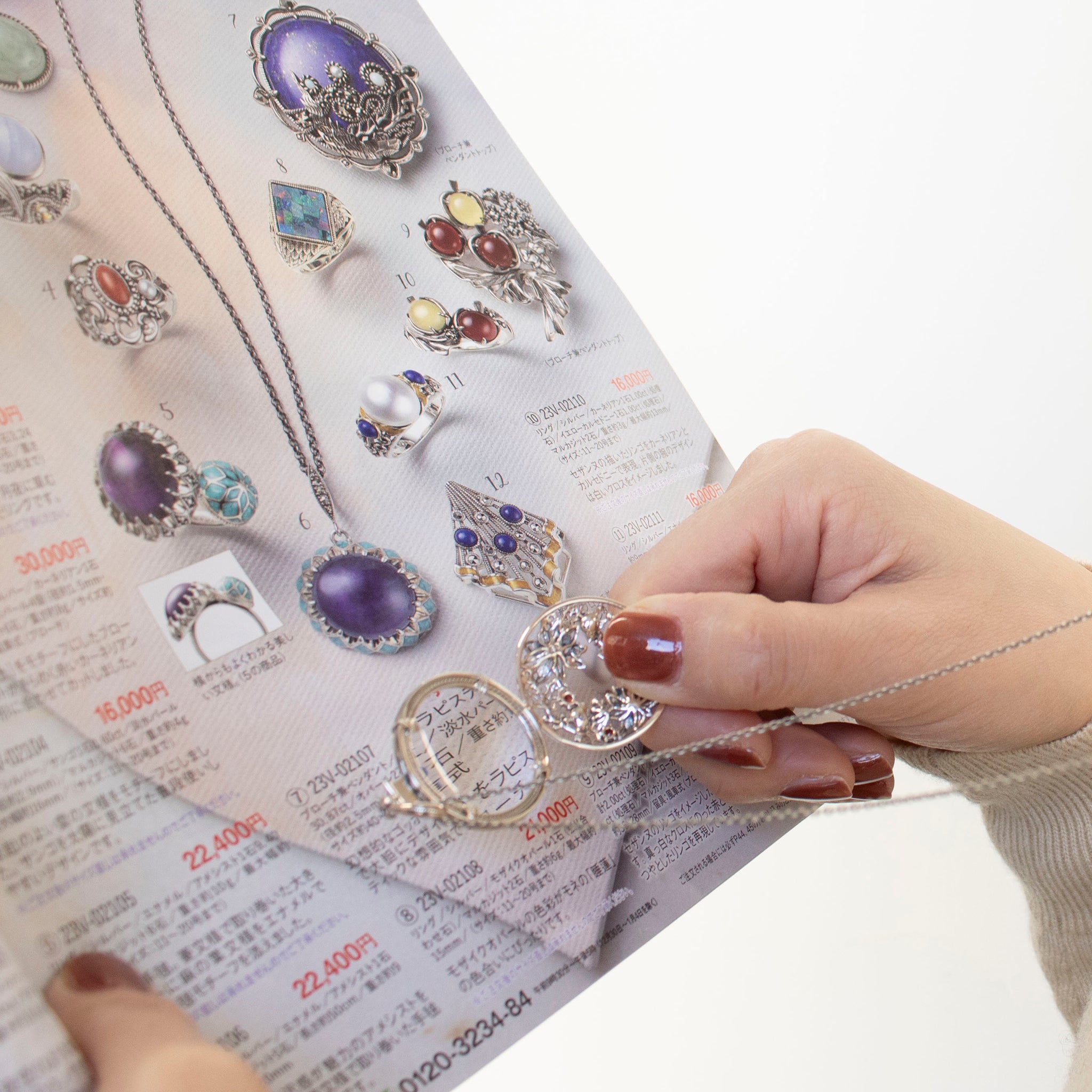 ガーネット/ホワイトトパーズ シルバーネックレス(ルーペ付き/70cm/ロング/1月誕生石)《23T10329》