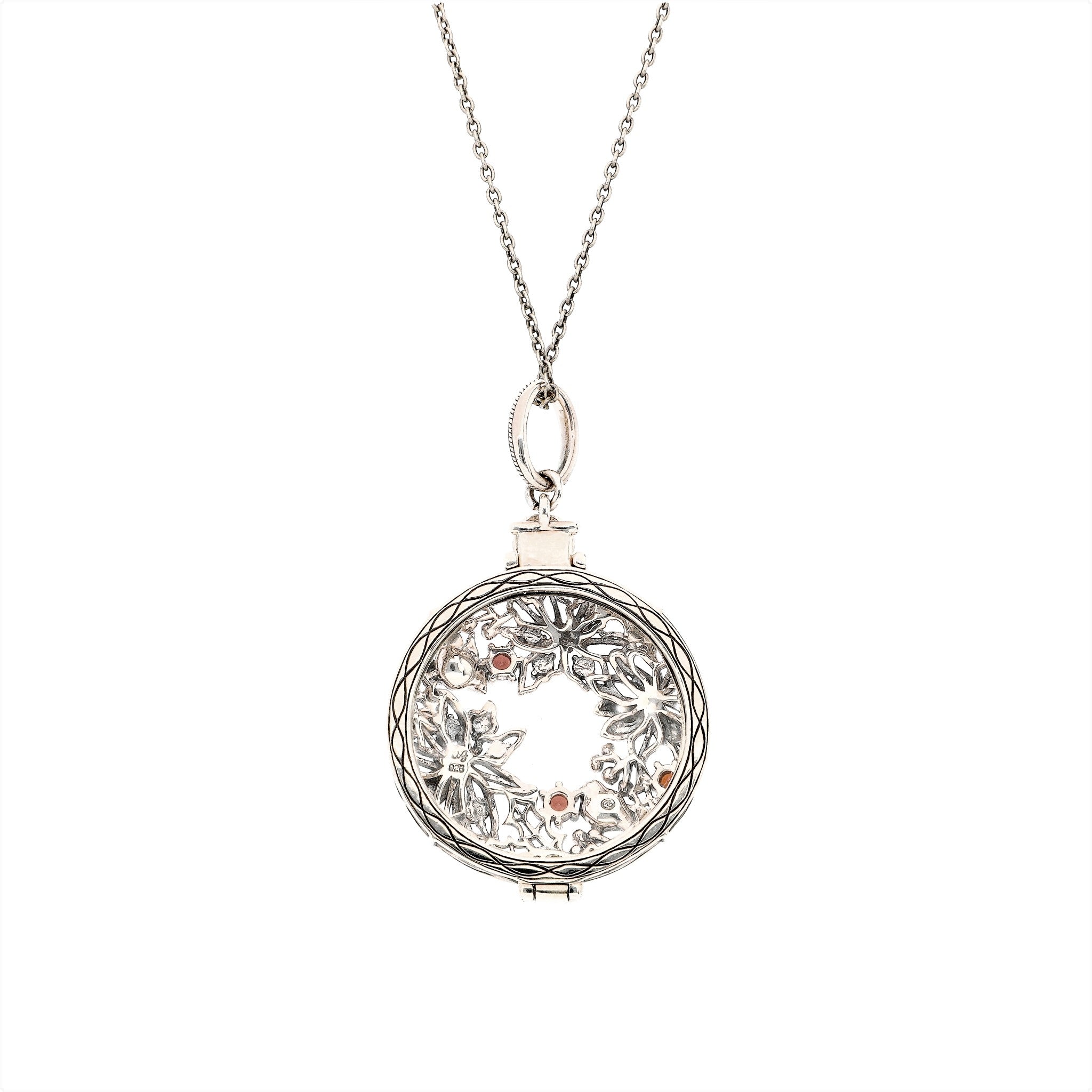 ガーネット/ホワイトトパーズ シルバーネックレス(ルーペ付き/70cm/ロング/1月誕生石)《23T10329》