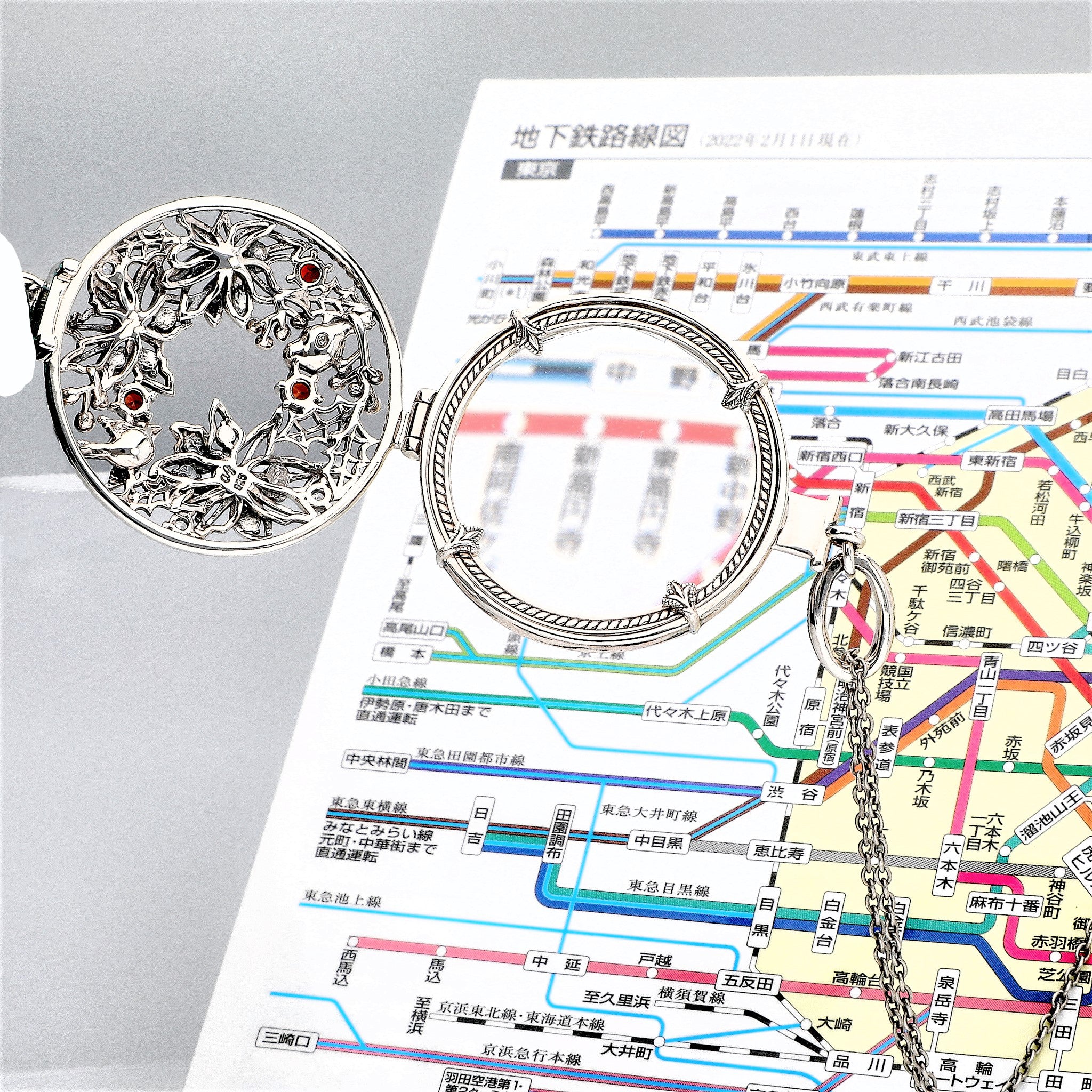 ガーネット/ホワイトトパーズ シルバーネックレス(ルーペ付き/70cm/ロング/1月誕生石)《23T10329》