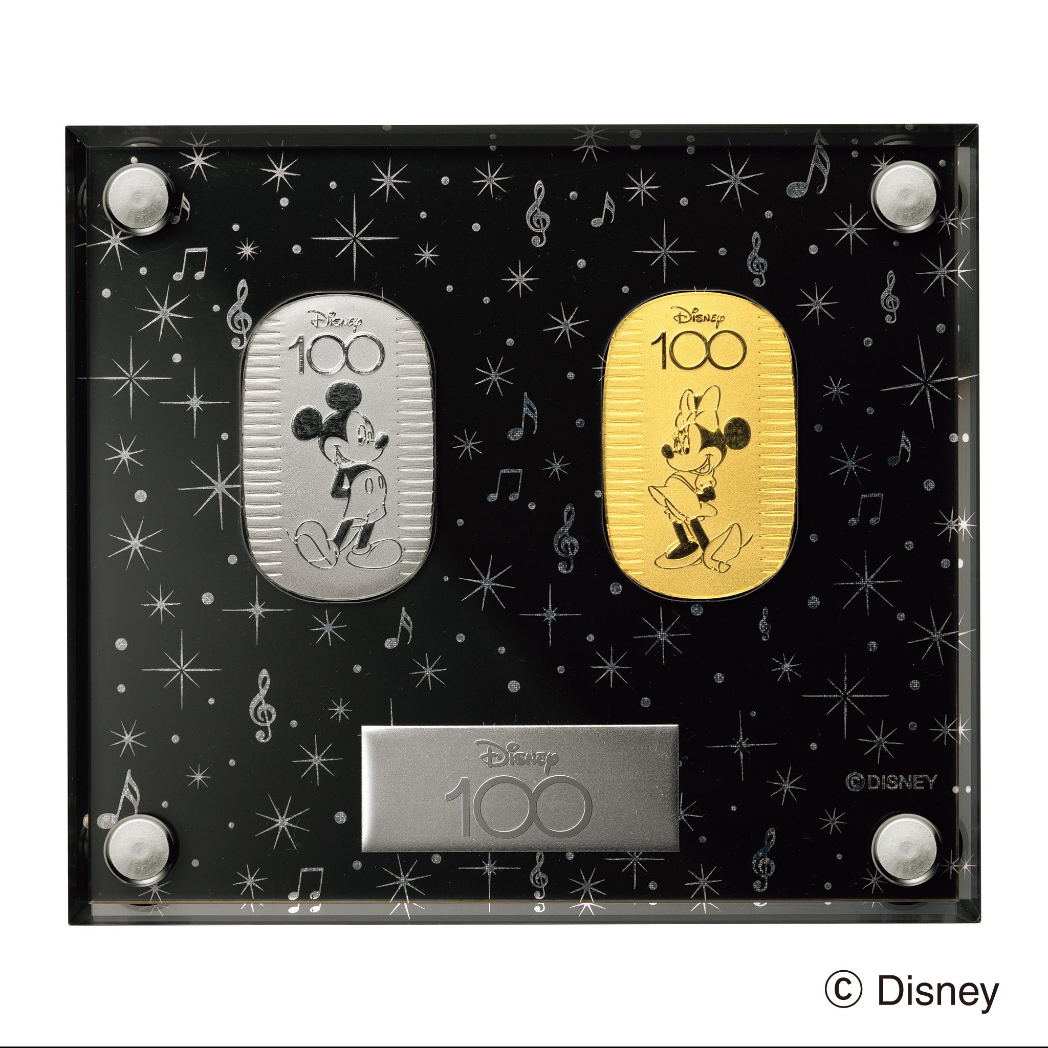 K24/PT999 金製品(純プラチナ/純金/「Disney 100」10g/2枚セット/アクリルケース付き)