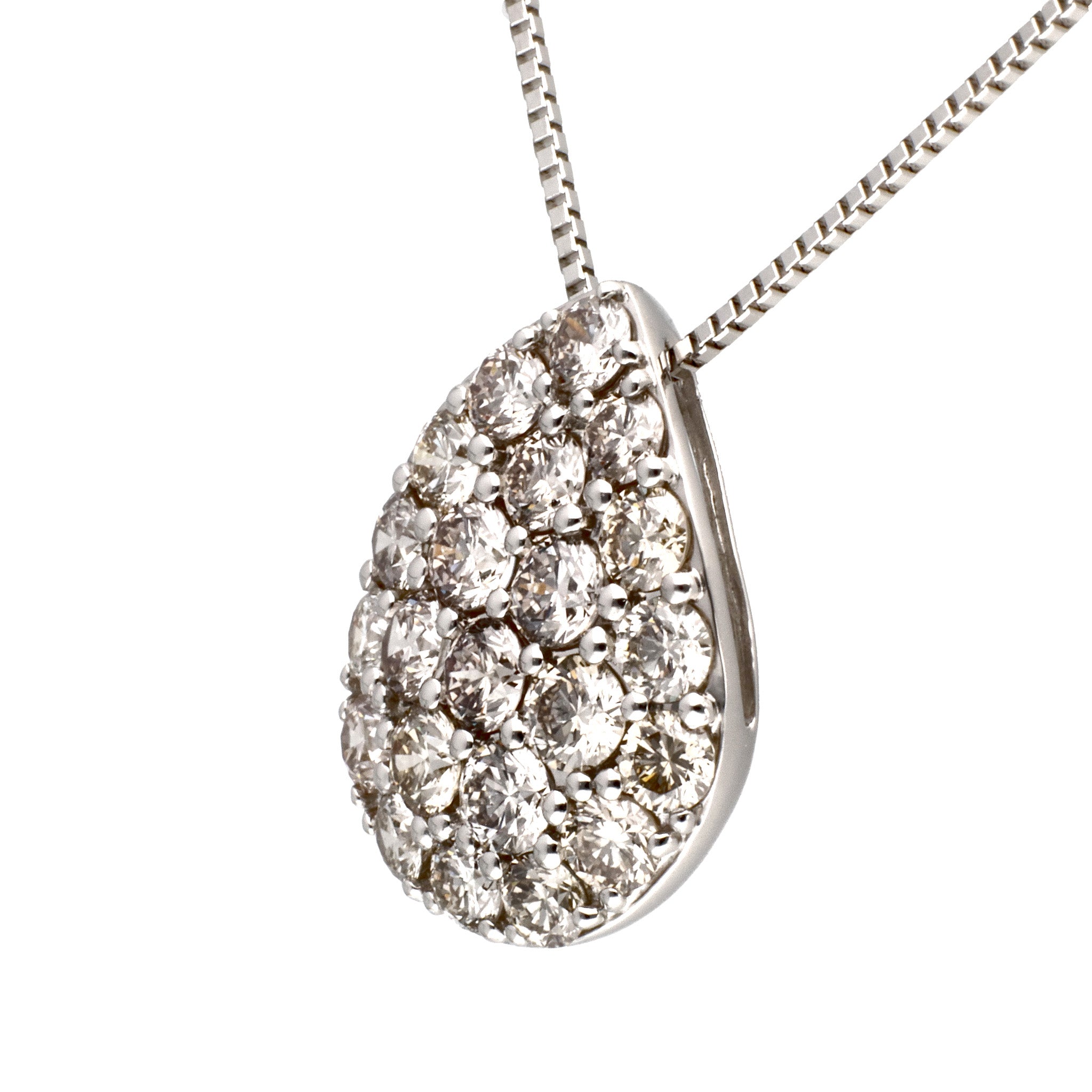 ダイヤモンド プラチナネックレス(計1.0カラット/ブラウン系/パヴェ雫/1st記念商品)《JPDD1936》