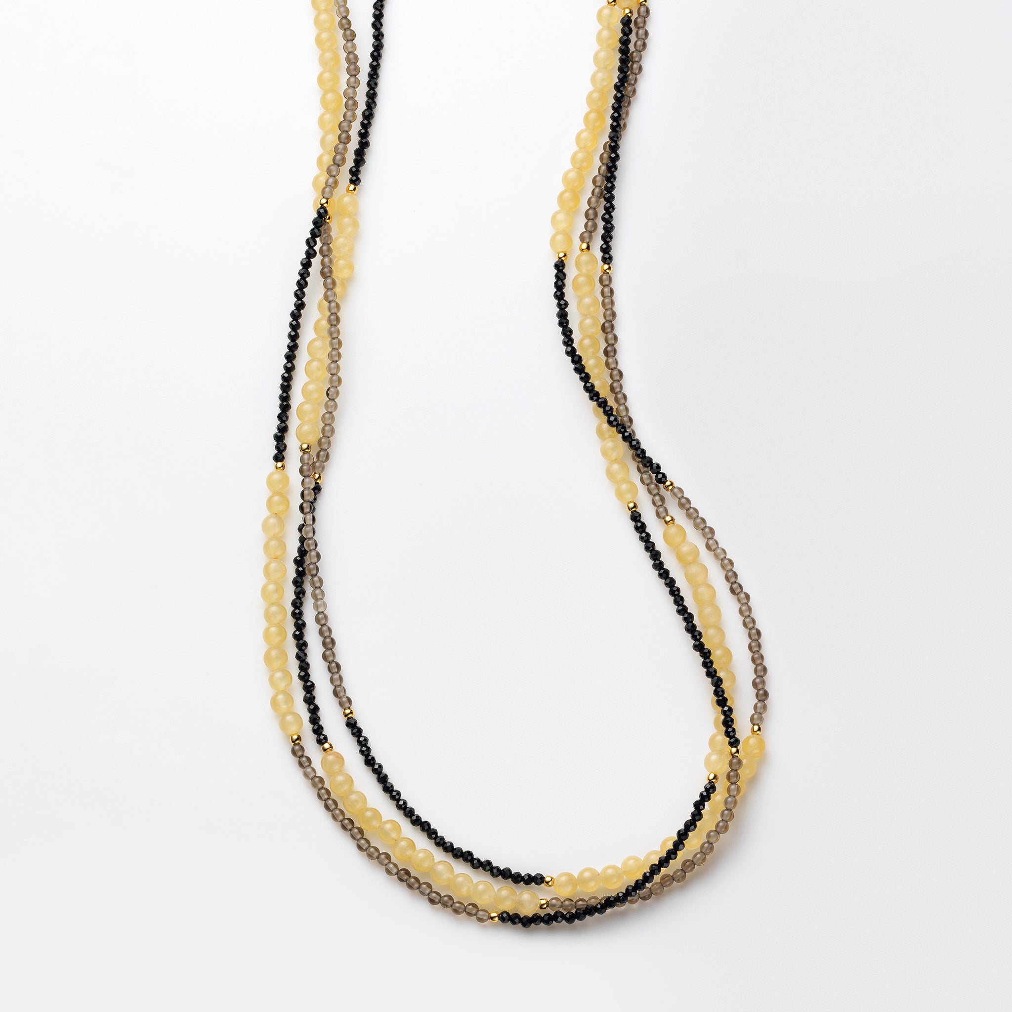 カルサイト/スモーキークォーツ/ブラックスピネル シルバーネックレス  