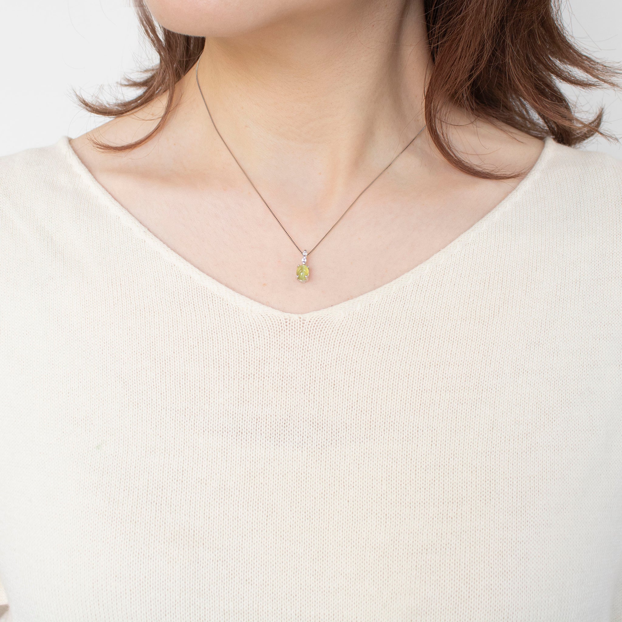 【限定1点】クリソベリルキャッツアイ/ダイヤモンド プラチナネックレス(1.17カラット/2月誕生石)《24T10102》