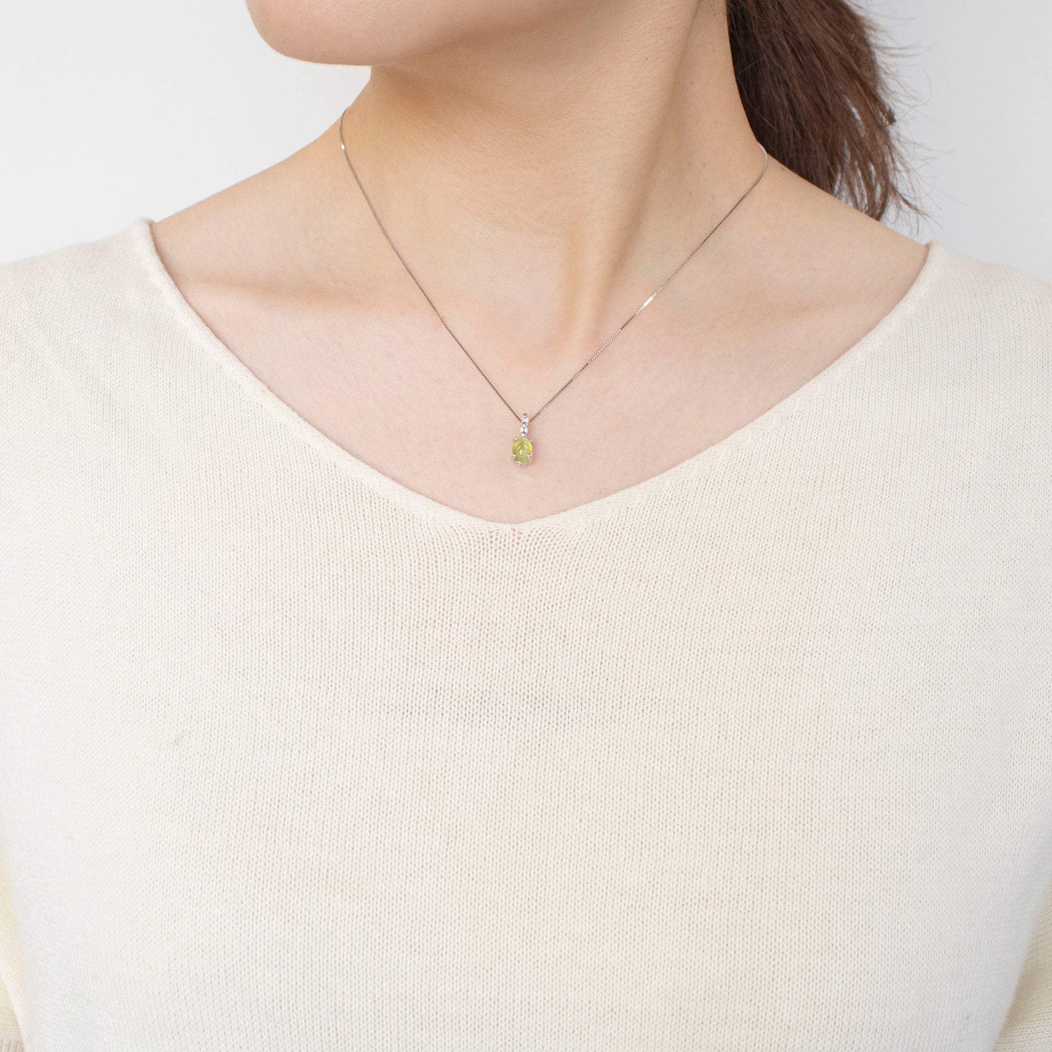 【限定1点】クリソベリルキャッツアイ/ダイヤモンド プラチナネックレス(1.17カラット/2月誕生石)《24T10102》