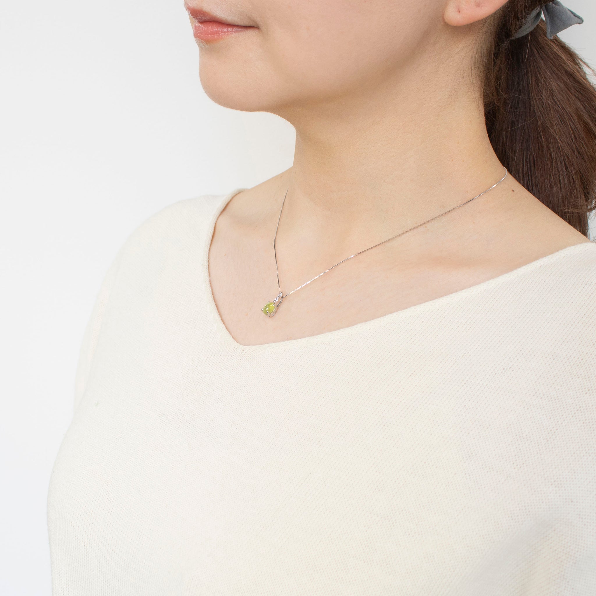 【限定1点】クリソベリルキャッツアイ/ダイヤモンド プラチナネックレス(1.17カラット/2月誕生石)《24T10102》