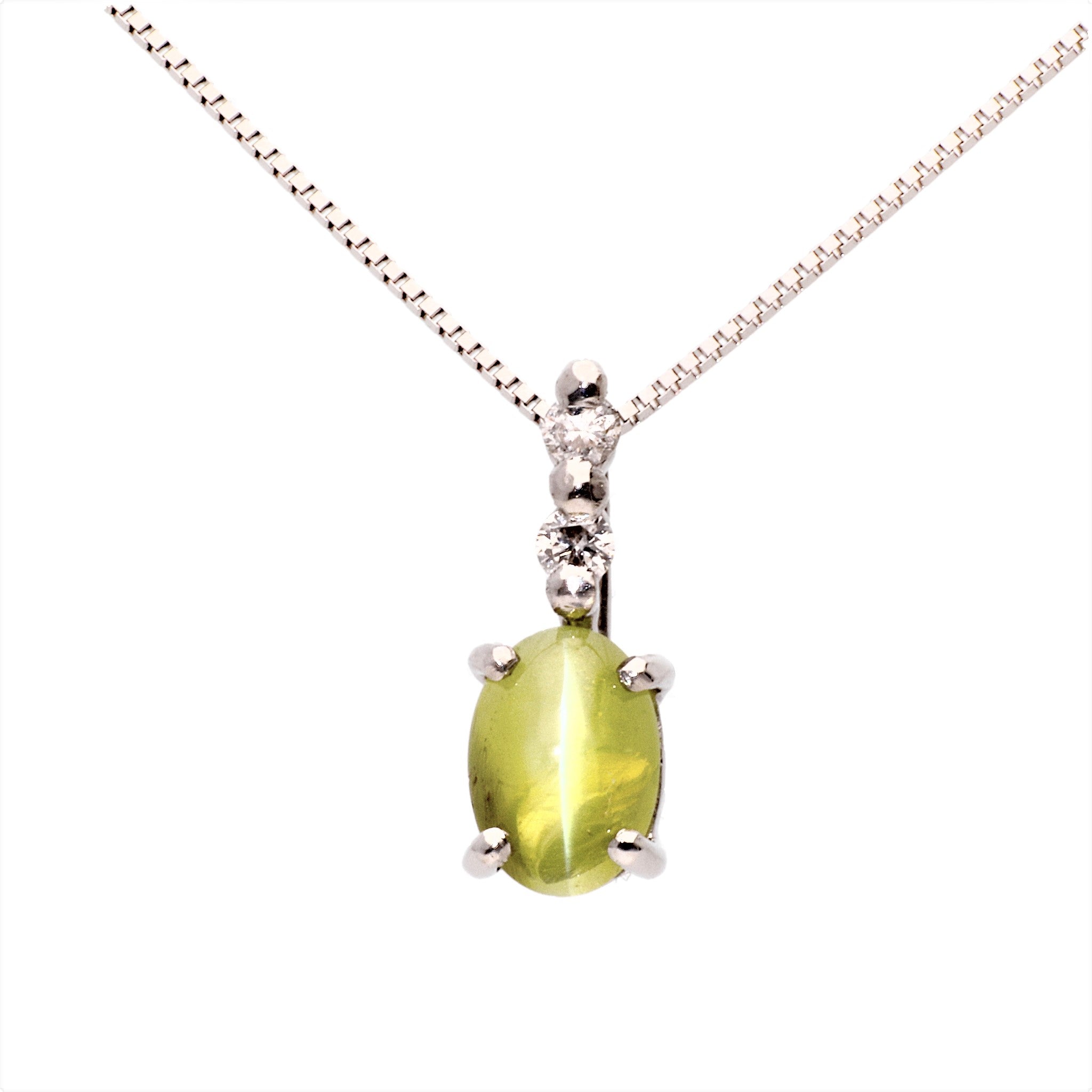 【限定1点】クリソベリルキャッツアイ/ダイヤモンド プラチナネックレス(1.17カラット/2月誕生石)《24T10102》