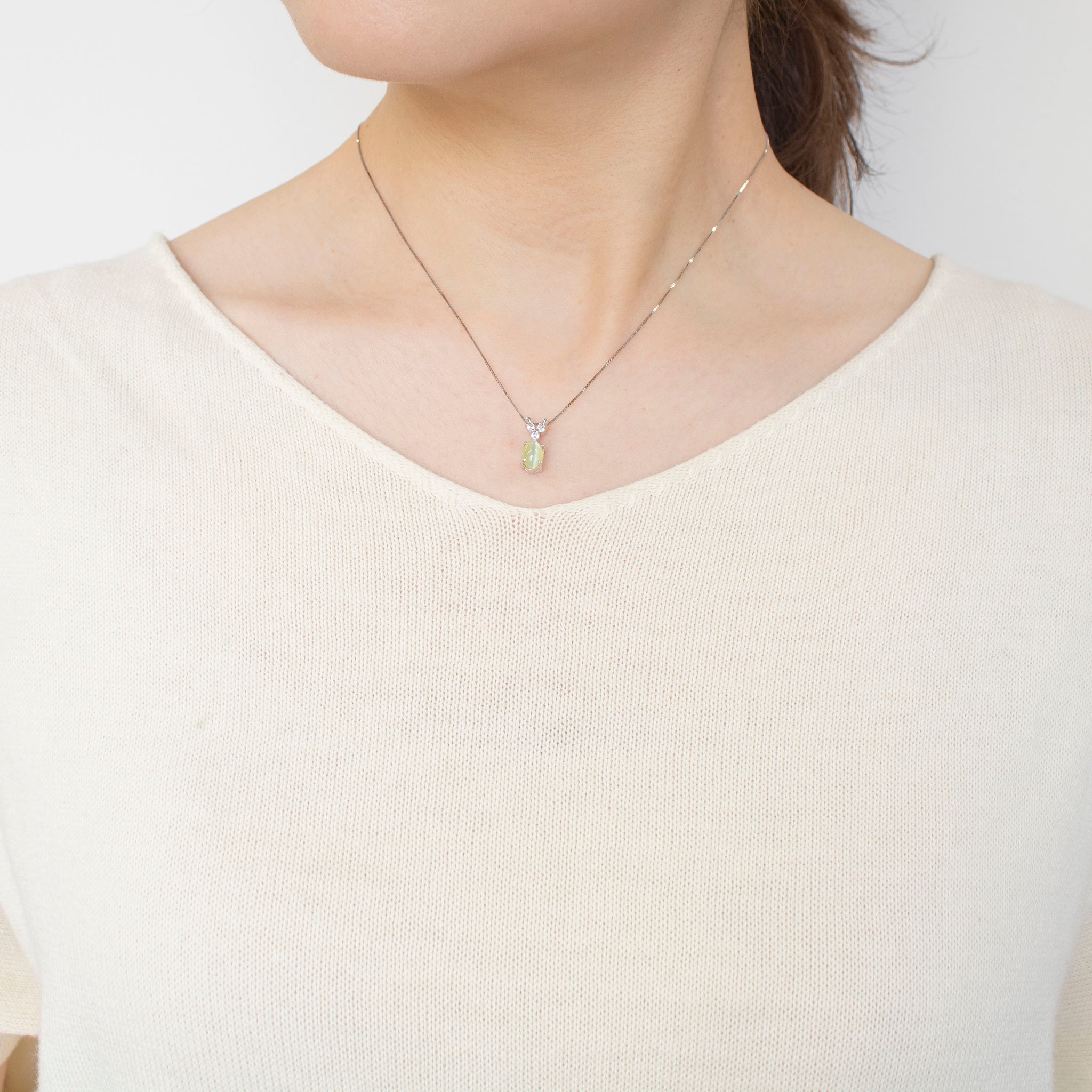 【限定2点】クリソベリルキャッツアイ/ダイヤモンド K18ネックレス(1.3カラット/2月誕生石)《24T10103》