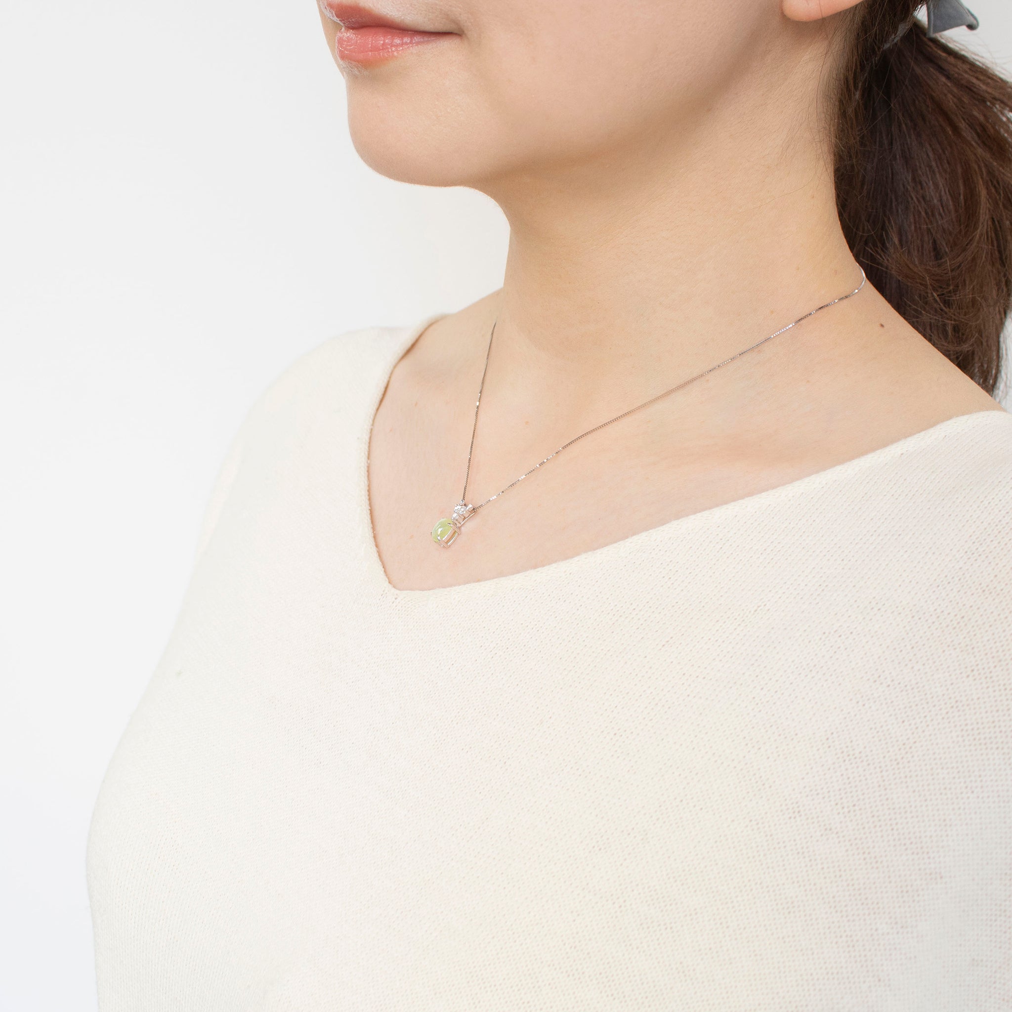 【限定2点】クリソベリルキャッツアイ/ダイヤモンド K18ネックレス(1.3カラット/2月誕生石)《24T10103》