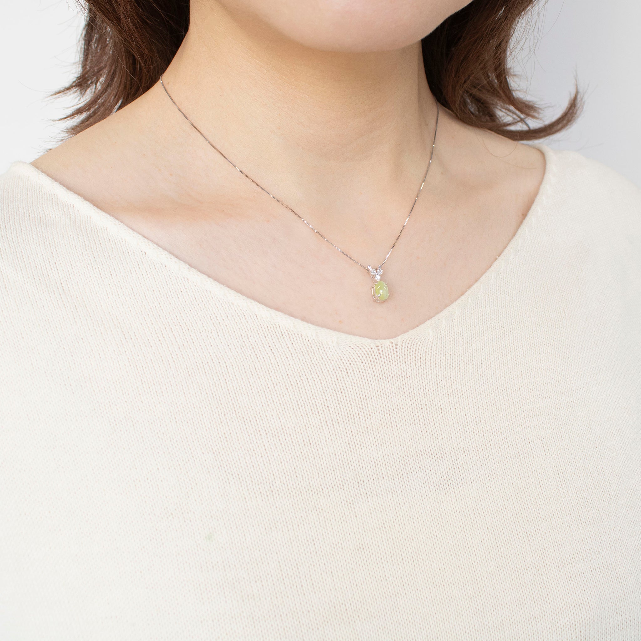 【限定2点】クリソベリルキャッツアイ/ダイヤモンド K18ネックレス(1.3カラット/2月誕生石)《24T10103》