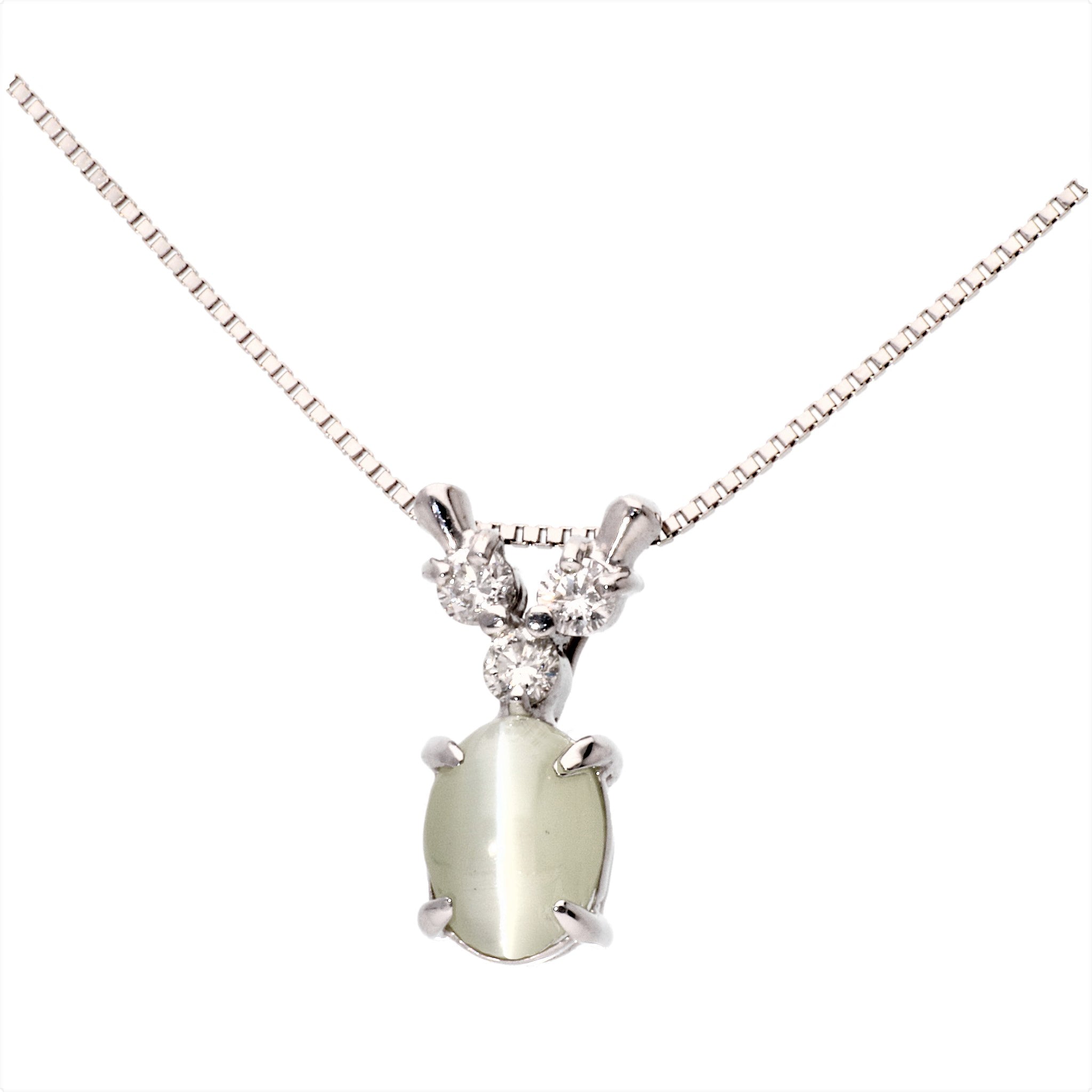 【限定2点】クリソベリルキャッツアイ/ダイヤモンド K18ネックレス(1.3カラット/2月誕生石)《24T10103》