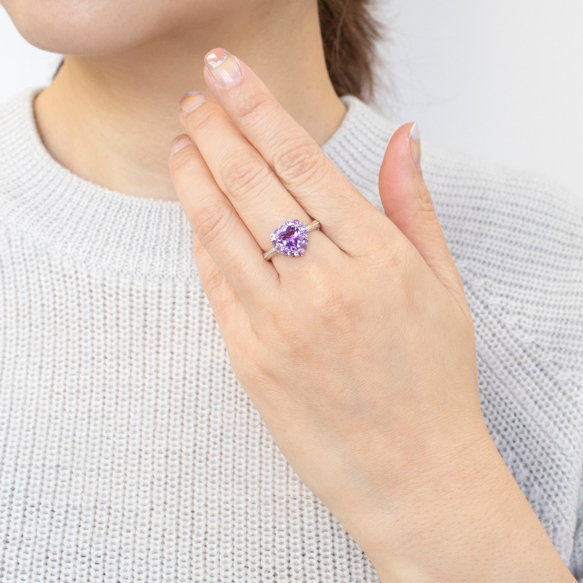 アメシスト シルバーリング(ハートシェイプカット/2月誕生石)《24T10105》