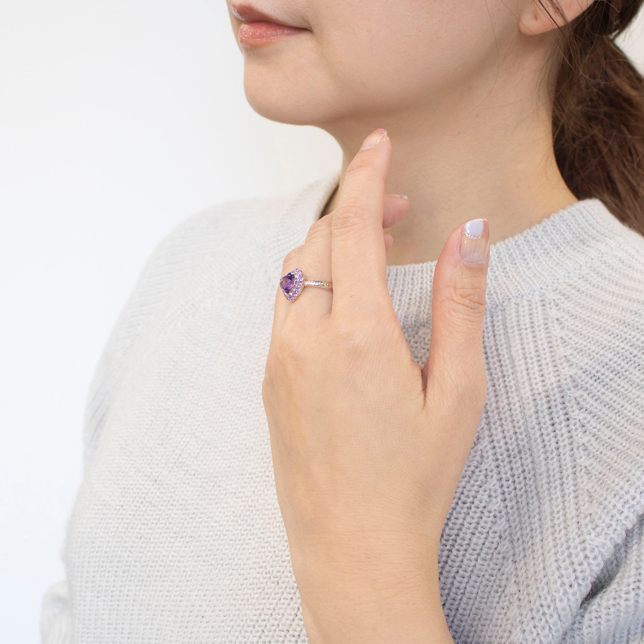 アメシスト シルバーリング(ハートシェイプカット/2月誕生石)《24T10105》