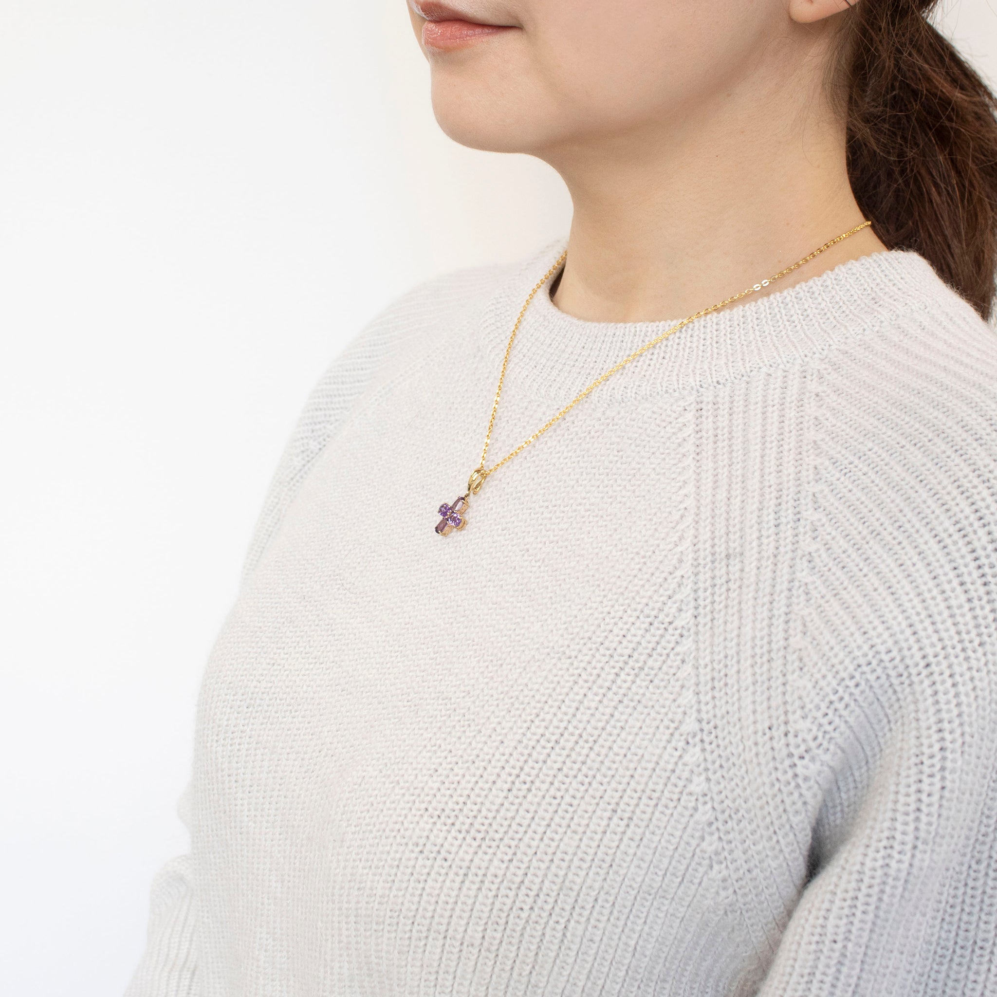 アメシスト シルバーネックレス(クロスモチーフ/2月誕生石)《24T10106》