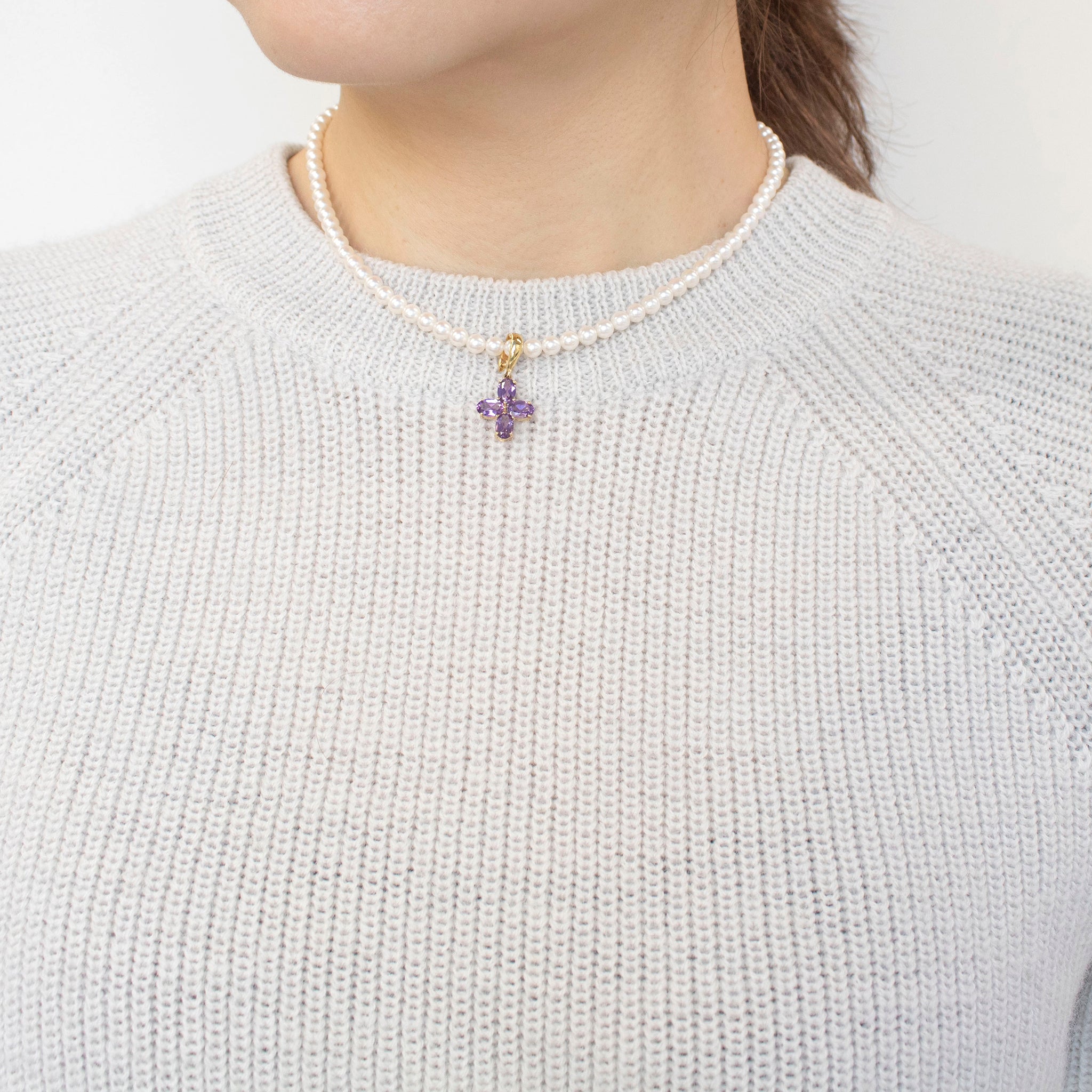 アメシスト シルバーネックレス(クロスモチーフ/2月誕生石)《24T10106》