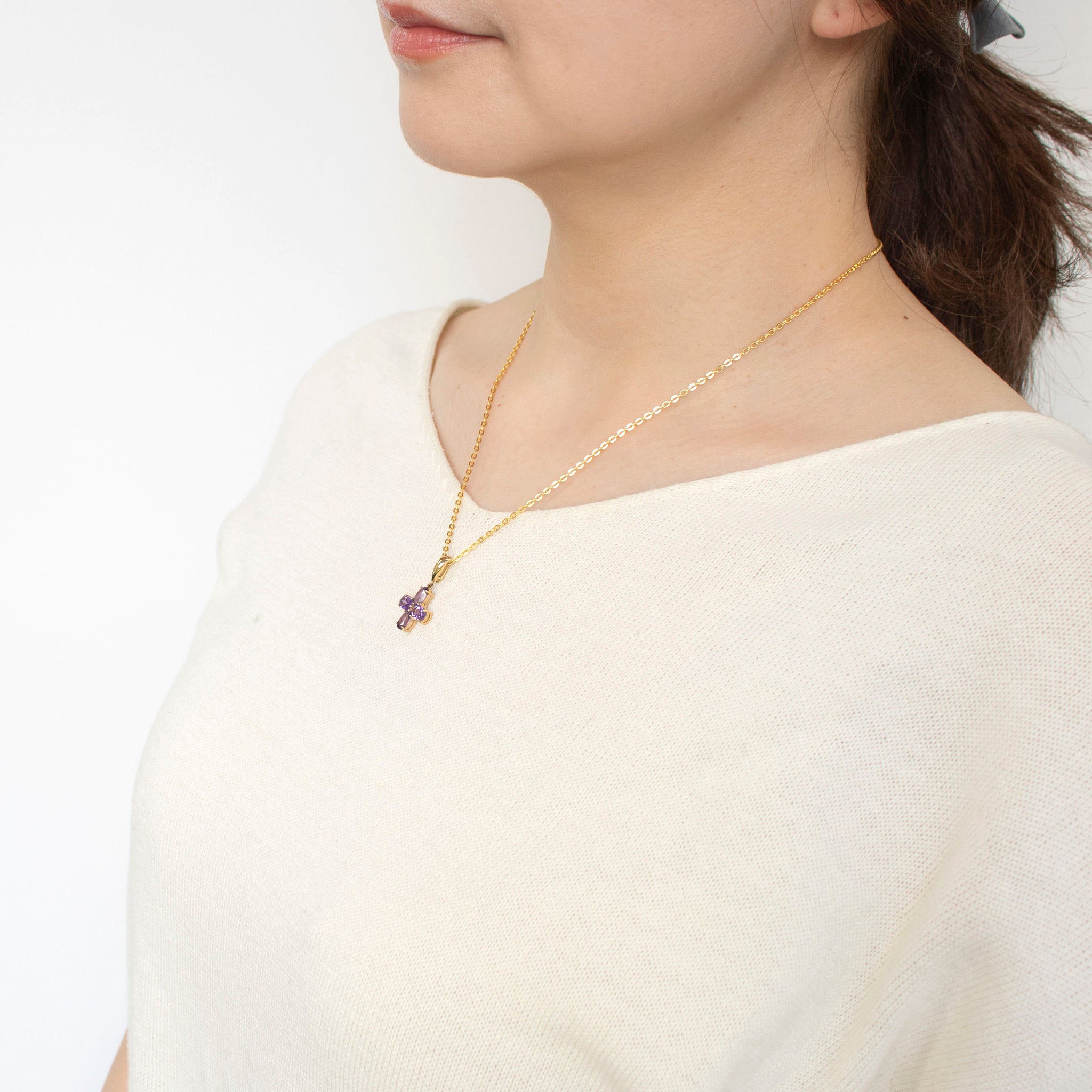 アメシスト シルバーネックレス(クロスモチーフ/2月誕生石)《24T10106》