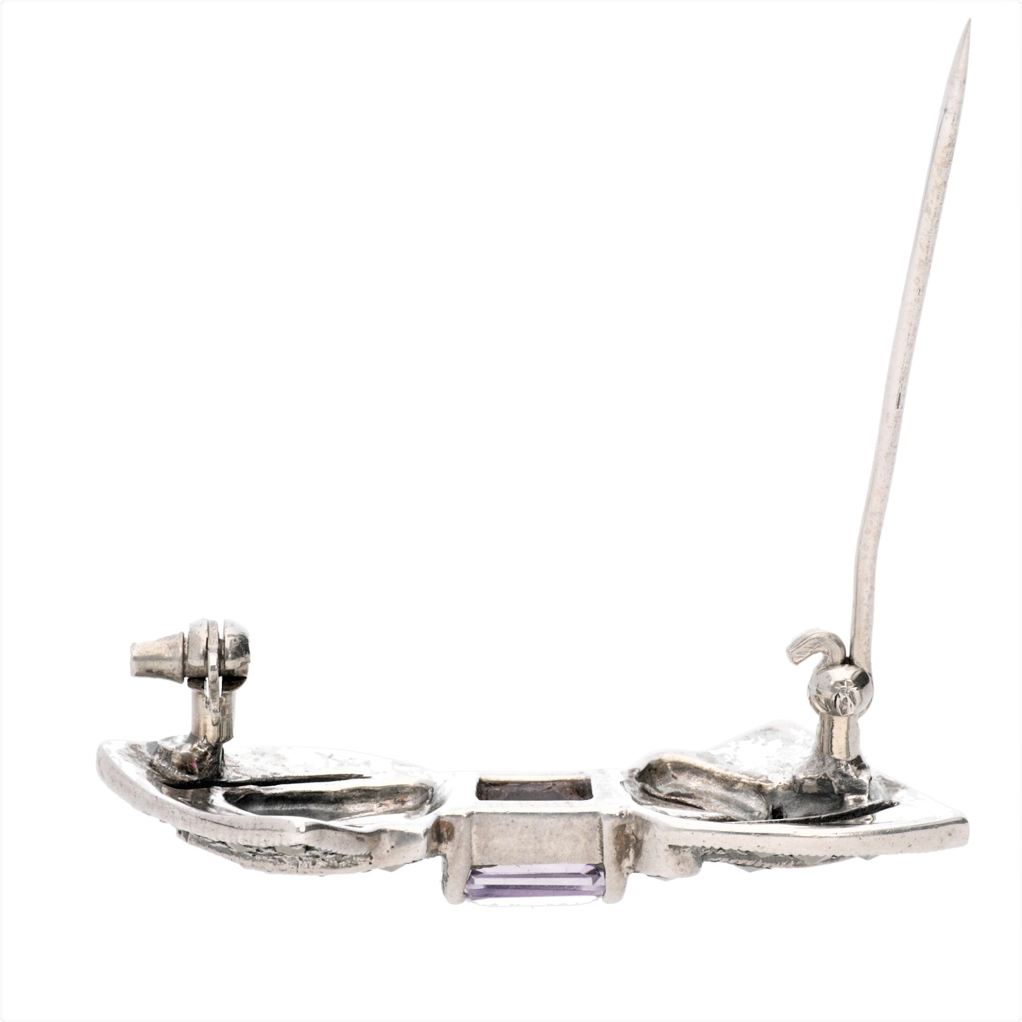 アメシスト/マルカジット シルバーブローチ(リボンモチーフ/2月誕生石)《24T10108》