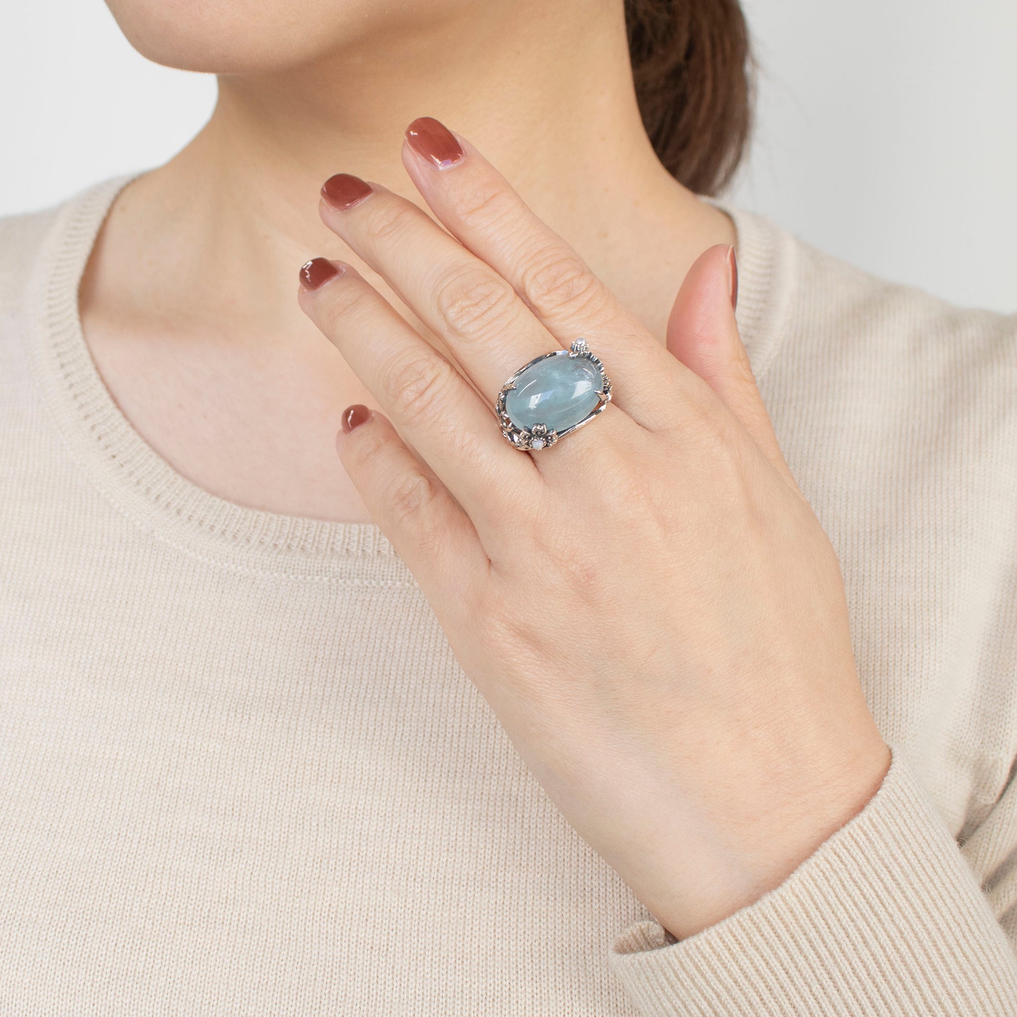 アクアマリン/オパール シルバーリング(11.0カラット/3月誕生石)《24T10122》