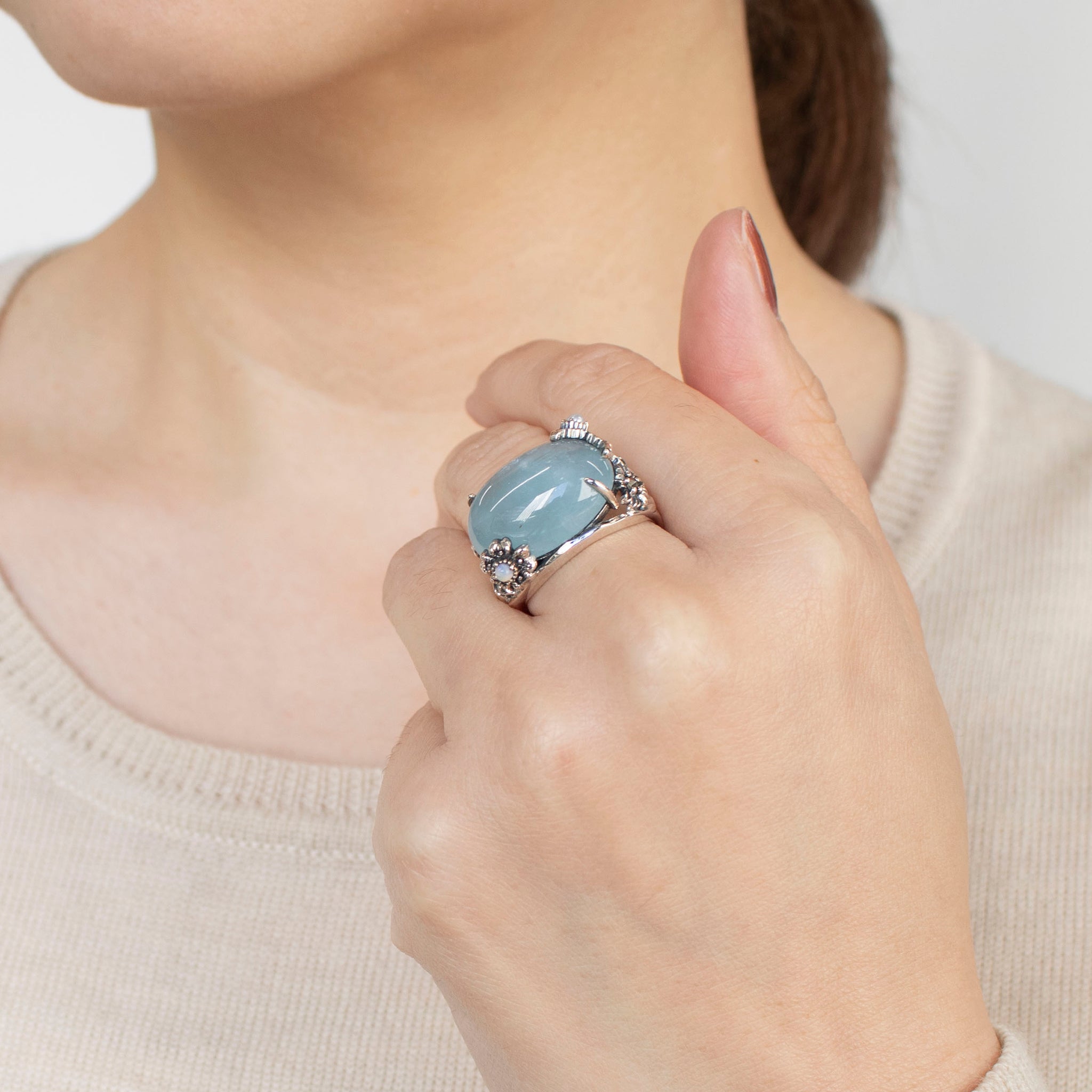 アクアマリン/オパール シルバーリング(11.0カラット/3月誕生石)《24T10122》