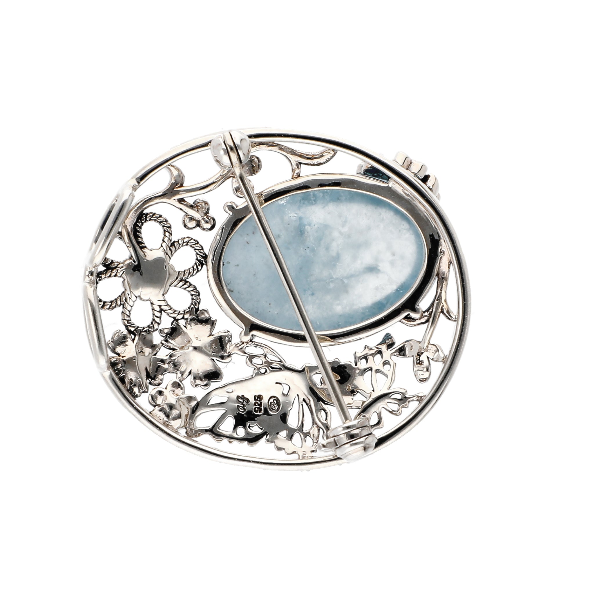 アクアマリン/オパール シルバーブローチ兼ペンダントトップ(11.0カラット/3月誕生石)《24T10123》