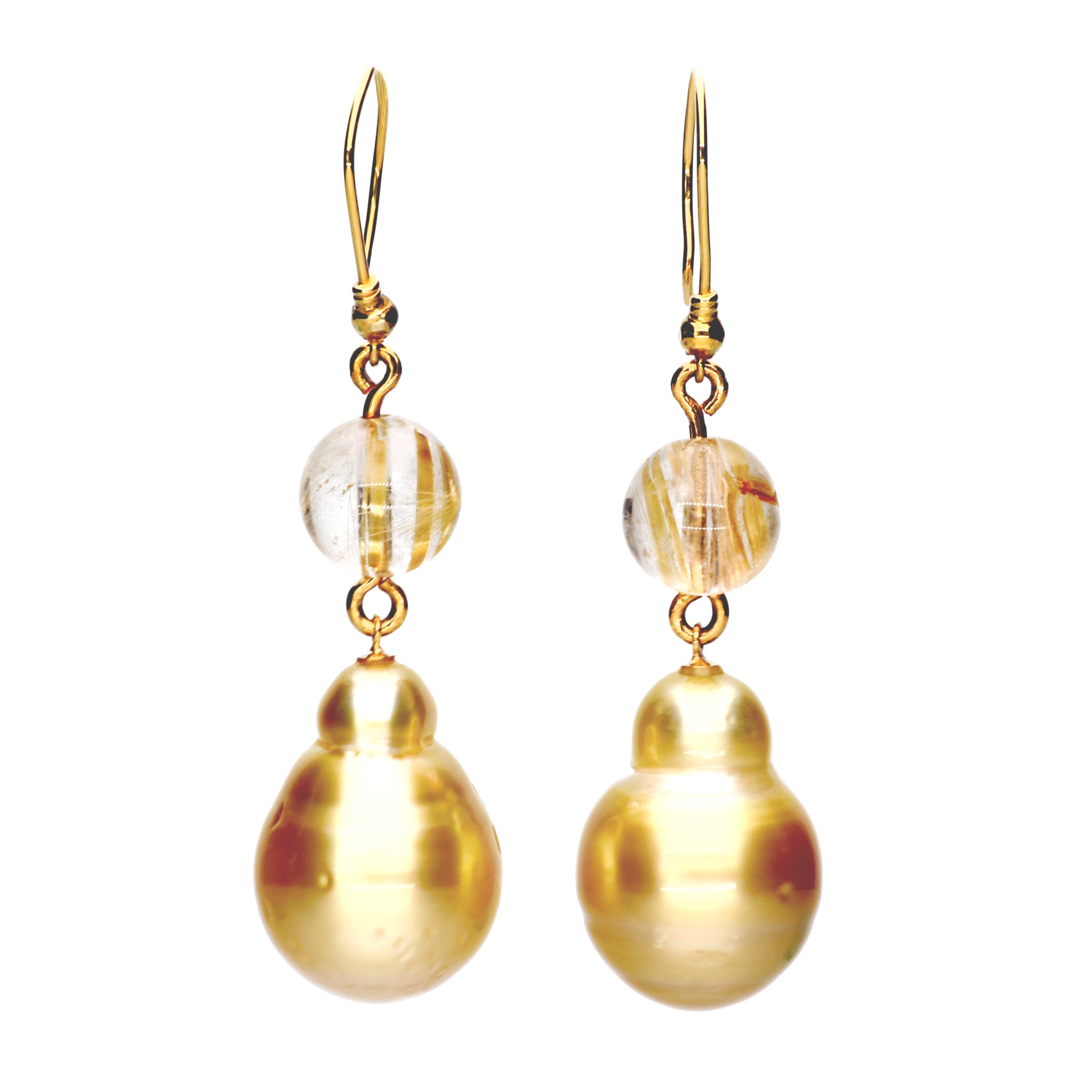 【限定数1】パール/ルチルクォーツ K18ピアス(白蝶真珠/ゴールド系/12mm/6月誕生石)《24T10139》