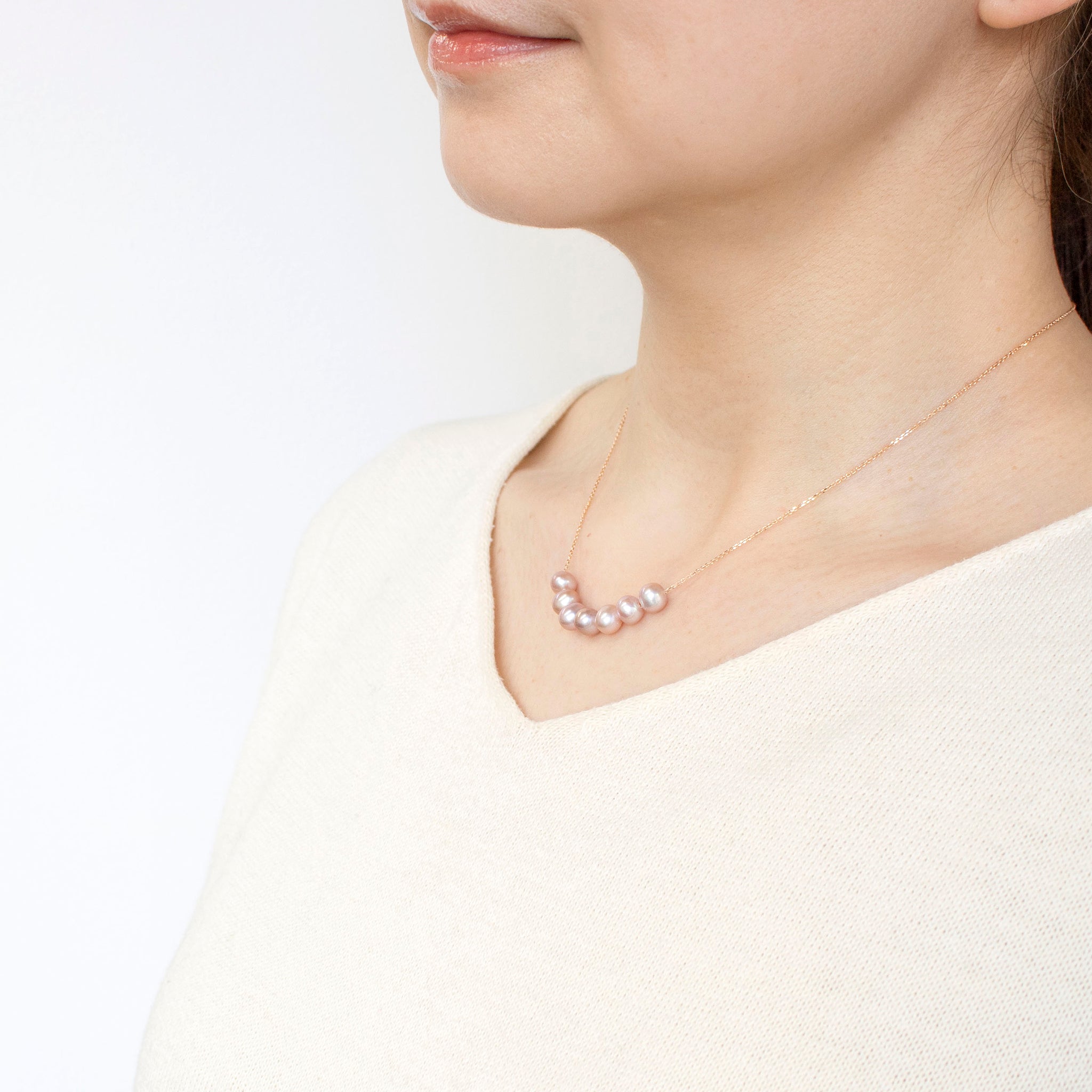 パール K18ネックレス(淡水真珠/6mm/パープルピンク系/6月誕生石)《24T10175》