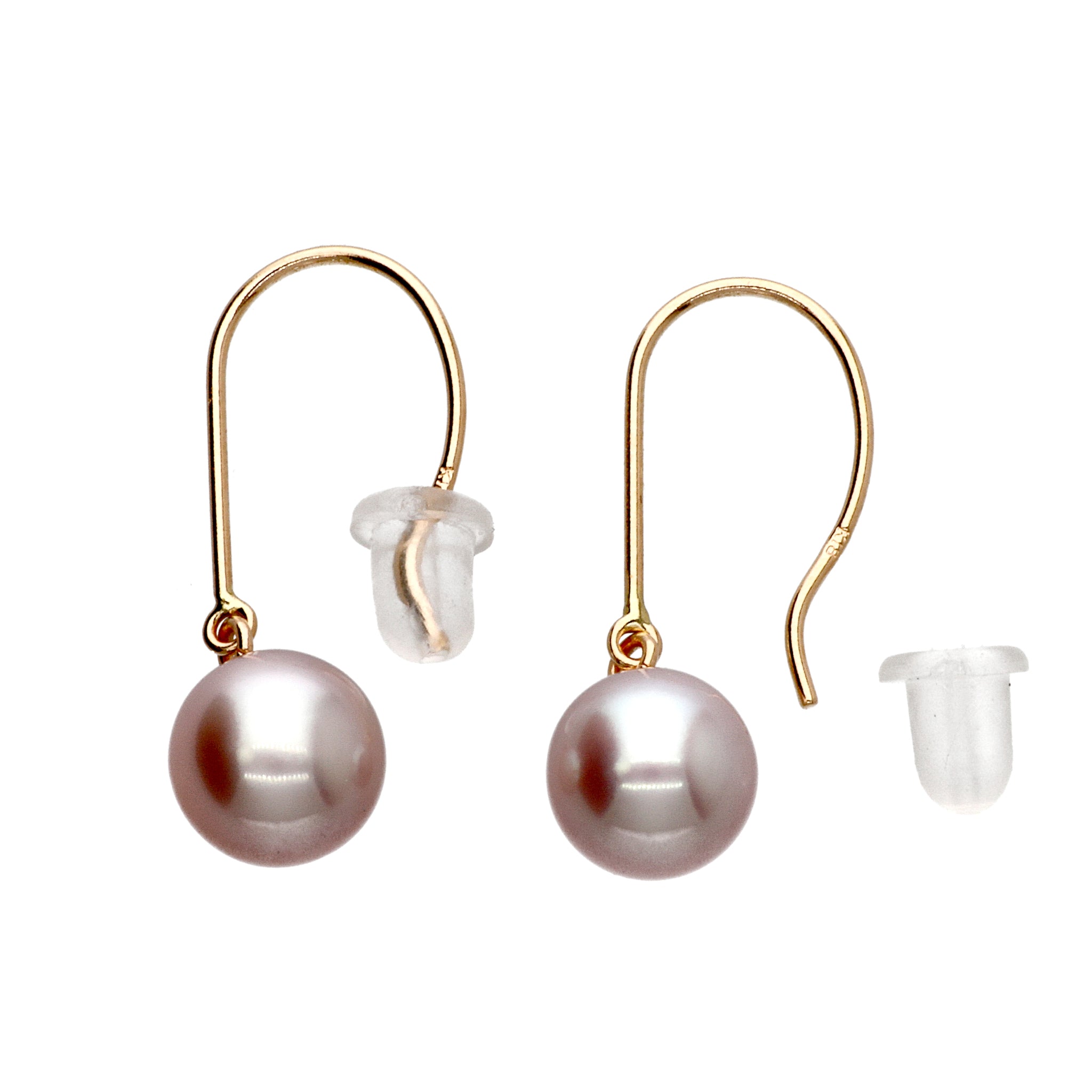 パール K18ピアス(淡水真珠/7mm/パープルピンク系/6月誕生石)《24T10176》