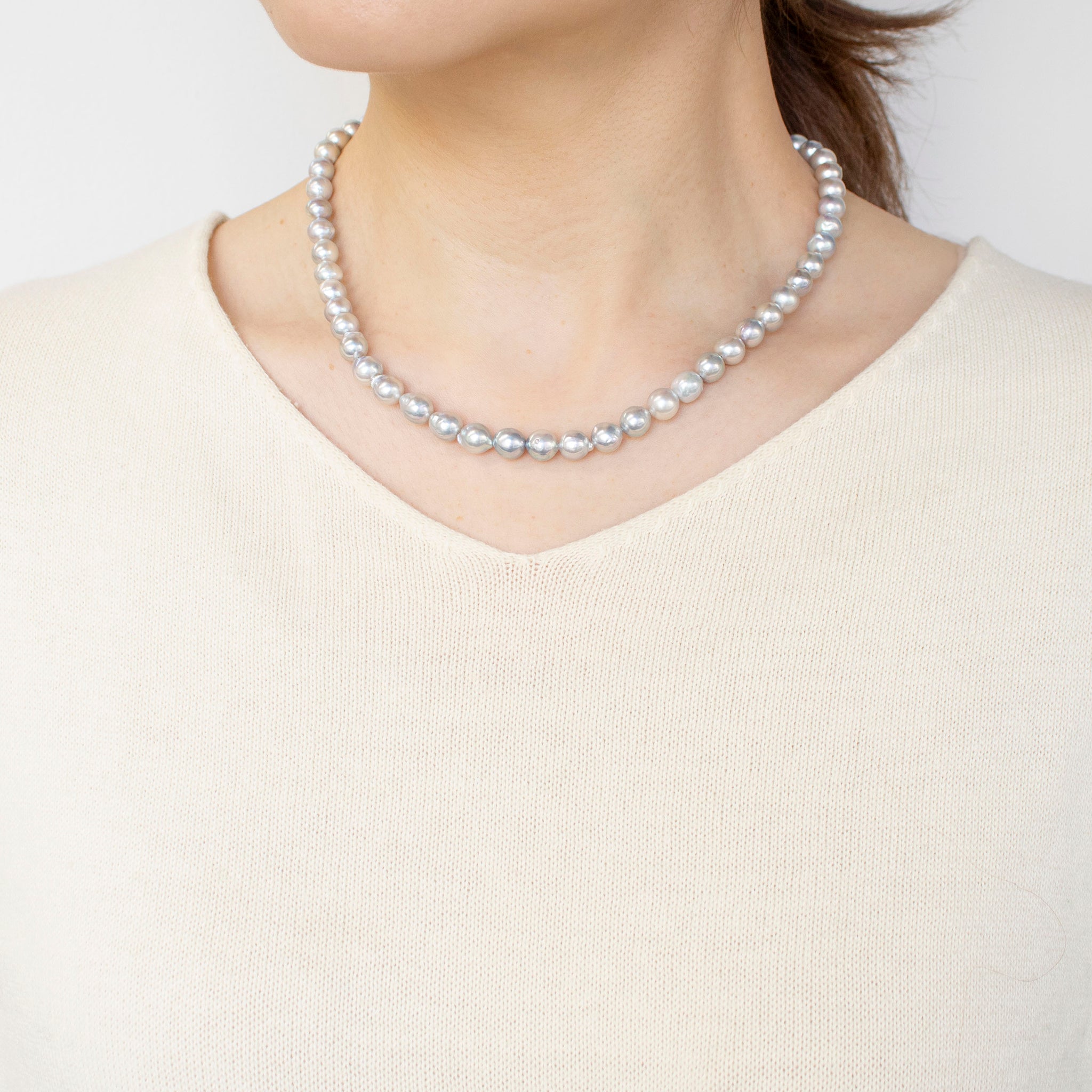 【限定1点】パールネックレス(アコヤ真珠/7mm/ナチュラルブルー系/バロック珠/6月誕生石)《24T10183》