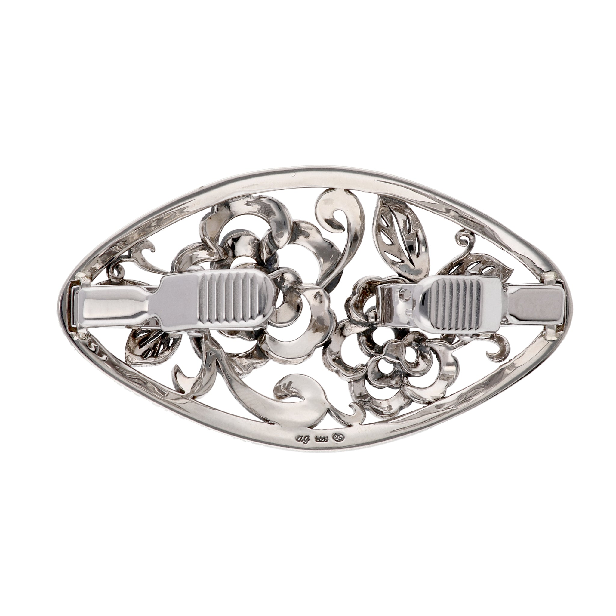 パール/マルカジット シルバーカーディガンクリップ(淡水真珠/フラワーモチーフ/6月誕生石)《24T10186》