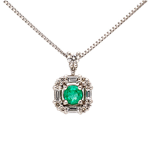限定3点】エメラルド/ダイヤモンド プラチナネックレス(5月誕生石