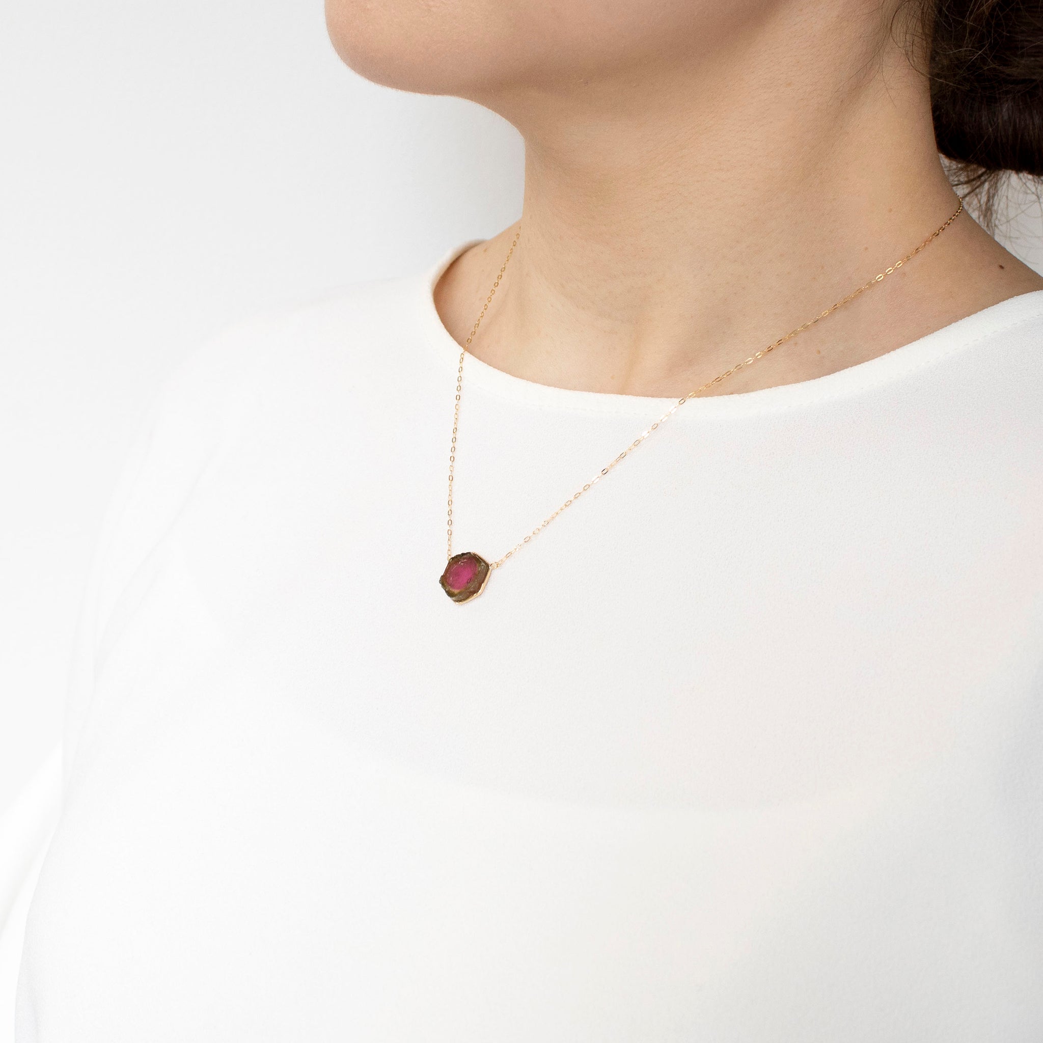 【限定1点】ウォーターメロントルマリン K18ネックレス(3.86カラット/10月誕生石)《24T10235》