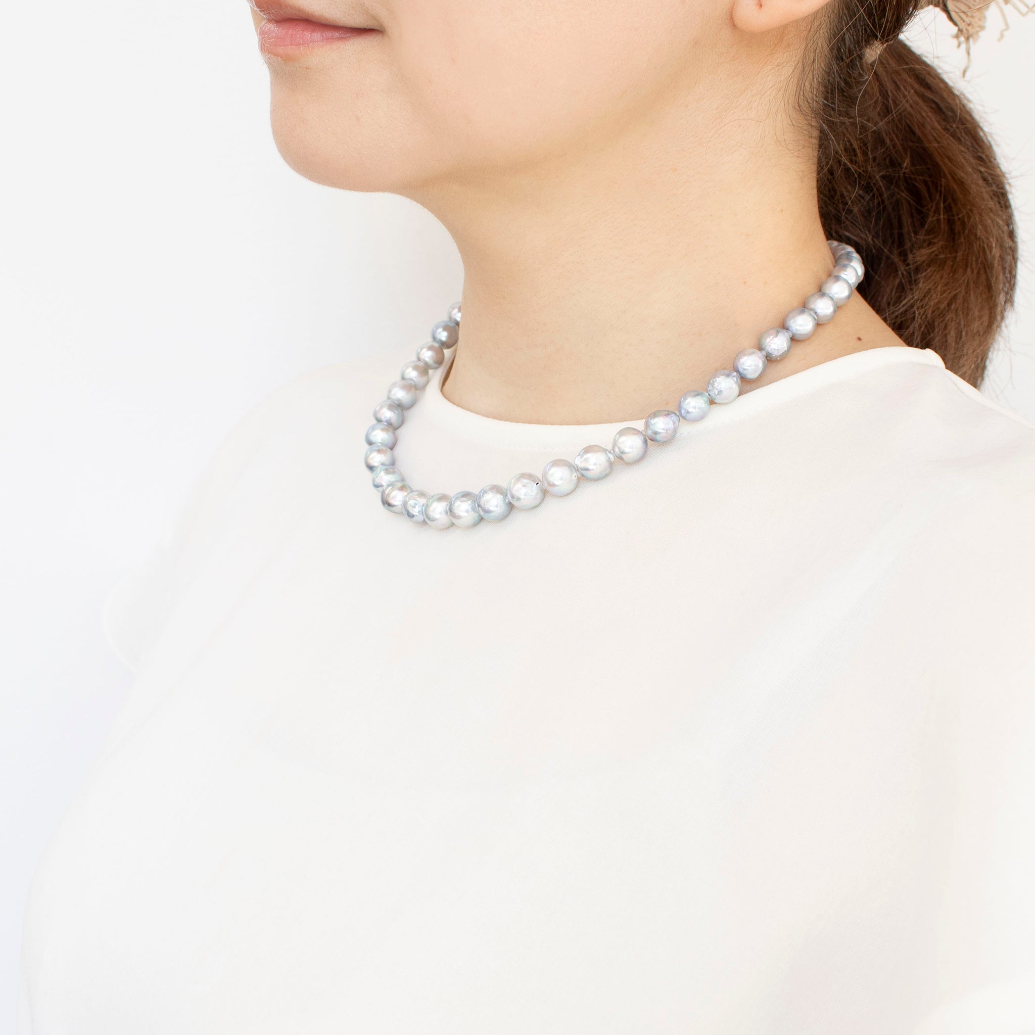 【限定1点】パール ネックレス(アコヤ真珠/ナチュラルブルー/6~9mm/6月誕生石)《24T10251》