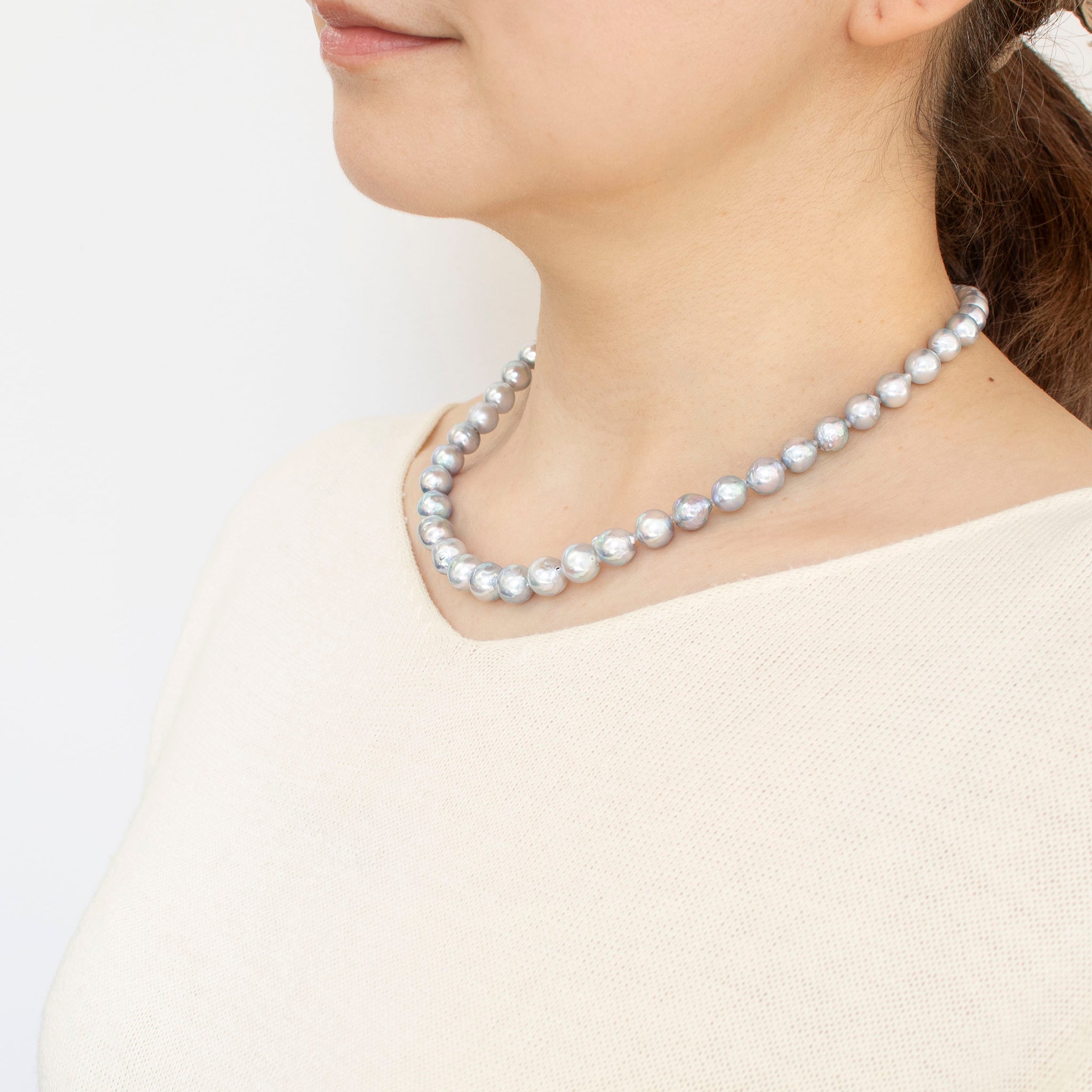 【限定1点】パール ネックレス(アコヤ真珠/ナチュラルブルー/6~9mm/6月誕生石)《24T10251》