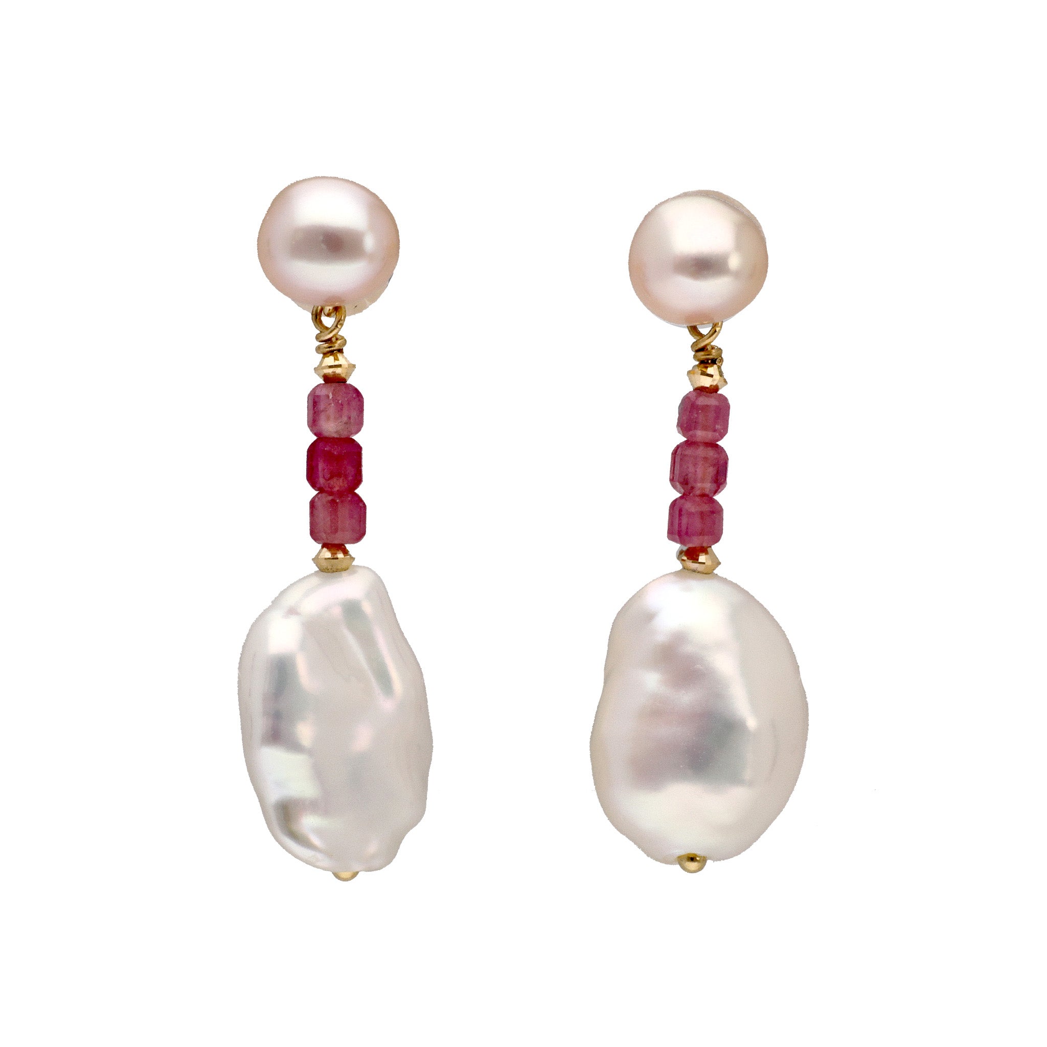 【限定5点】ピンクトルマリン/パール K18ピアス(淡水真珠/バロック珠)《24T10256》