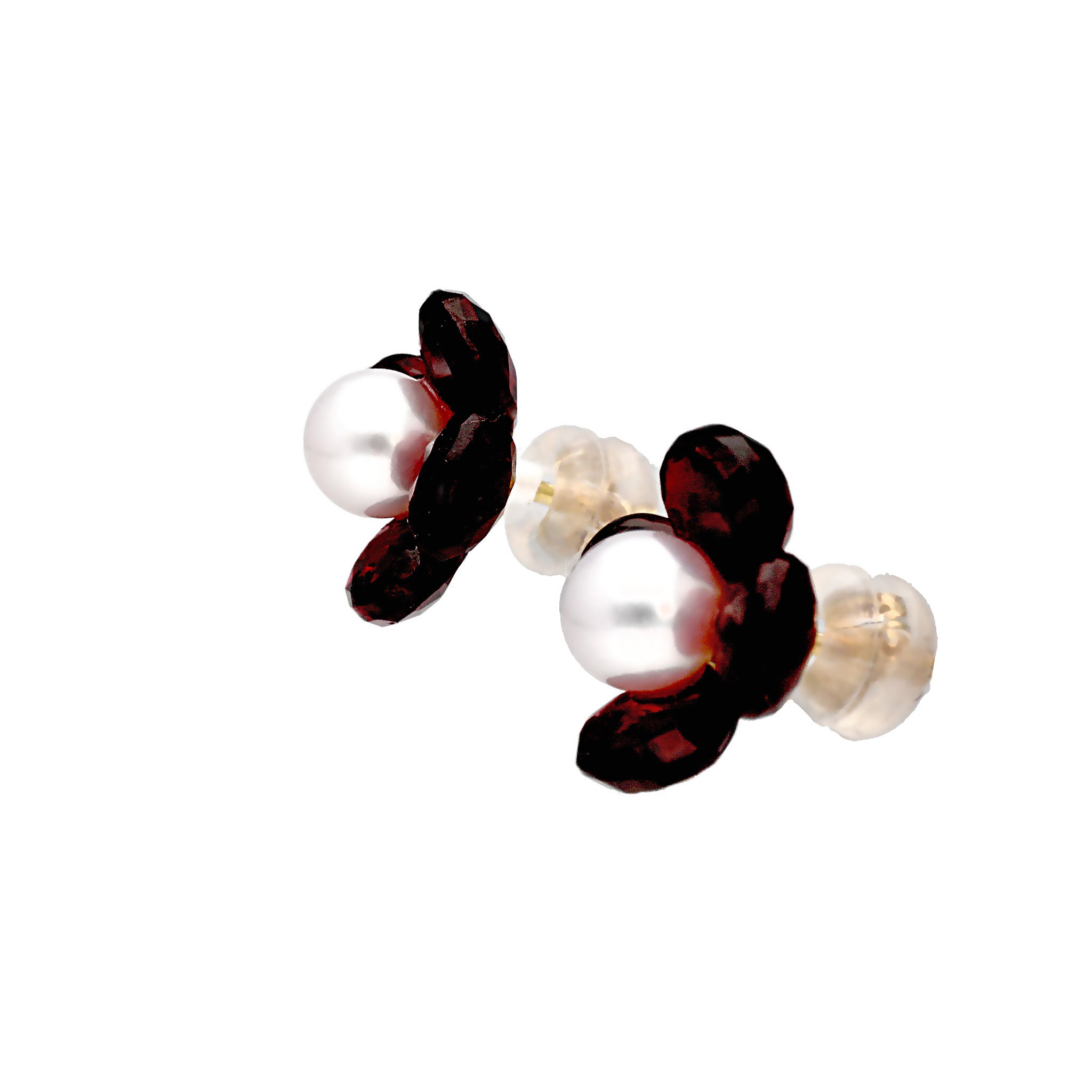 【限定4点】ガーネット/パール K18ピアス(アコヤ真珠/フラワーモチーフ/1月誕生石)《24T10305》