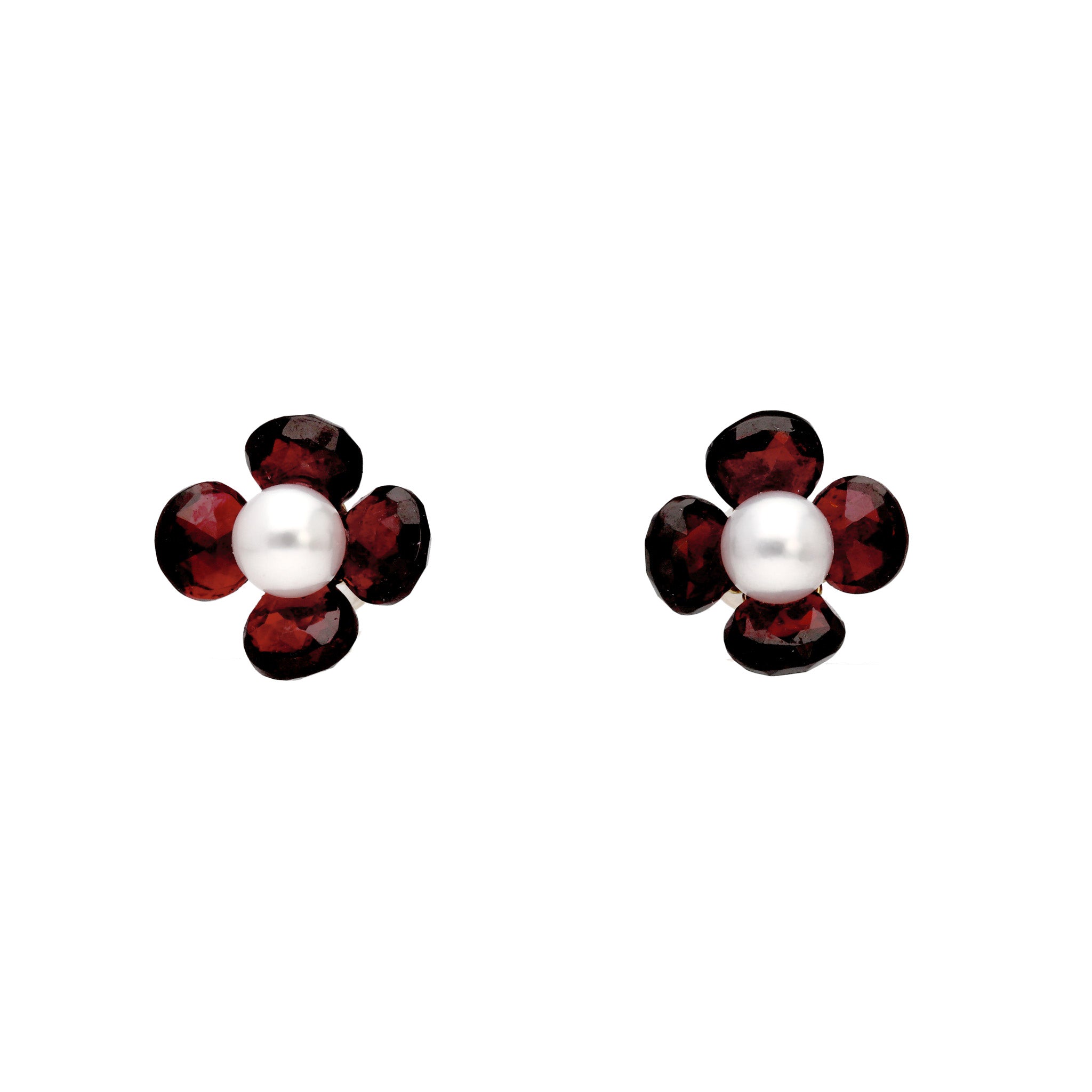 【限定4点】ガーネット/パール K18ピアス(アコヤ真珠/フラワーモチーフ/1月誕生石)《24T10305》