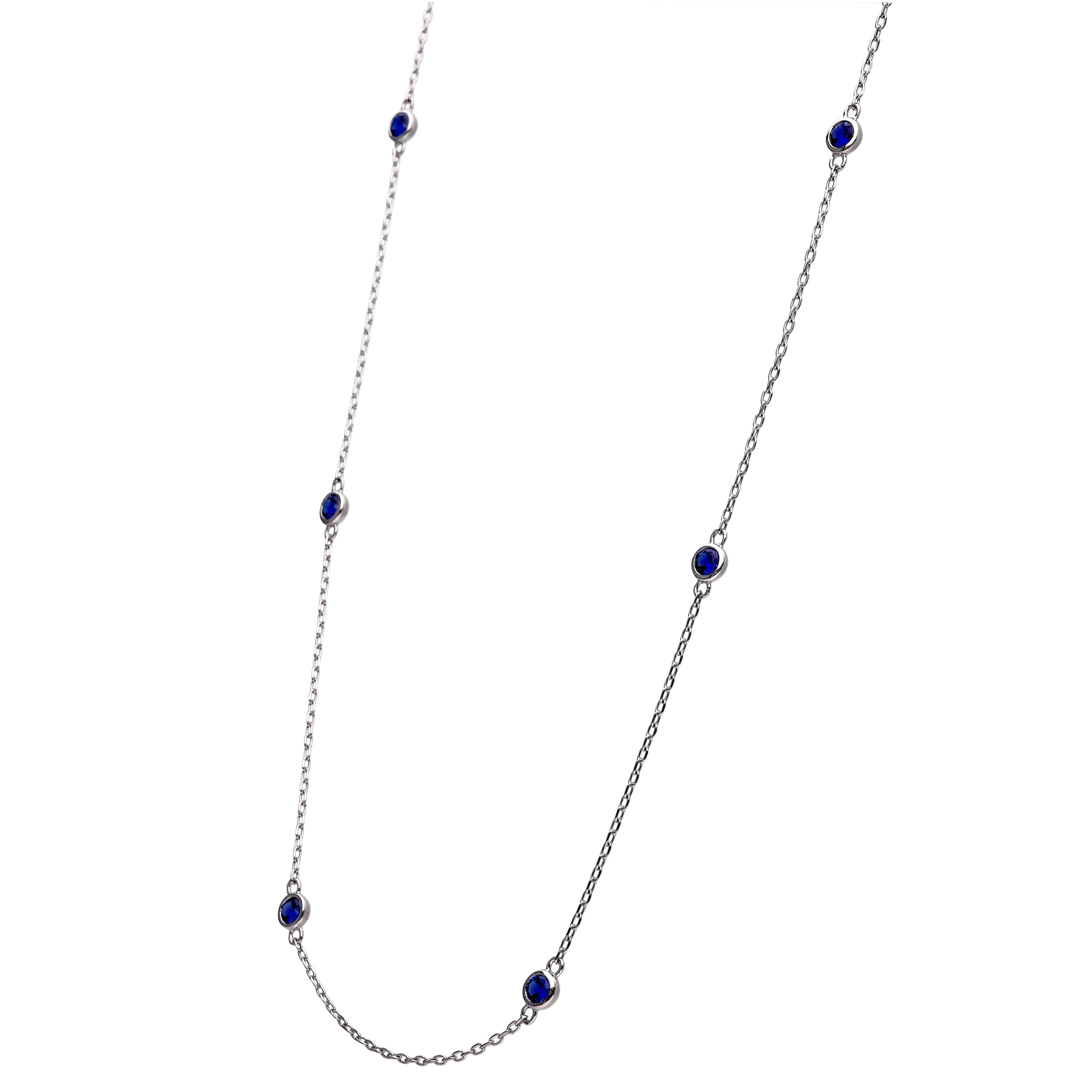 ブルーサファイア プラチナネックレス(クレサンベール/ステーション/計0.6ct/9月誕生石)≪KNKS6076≫