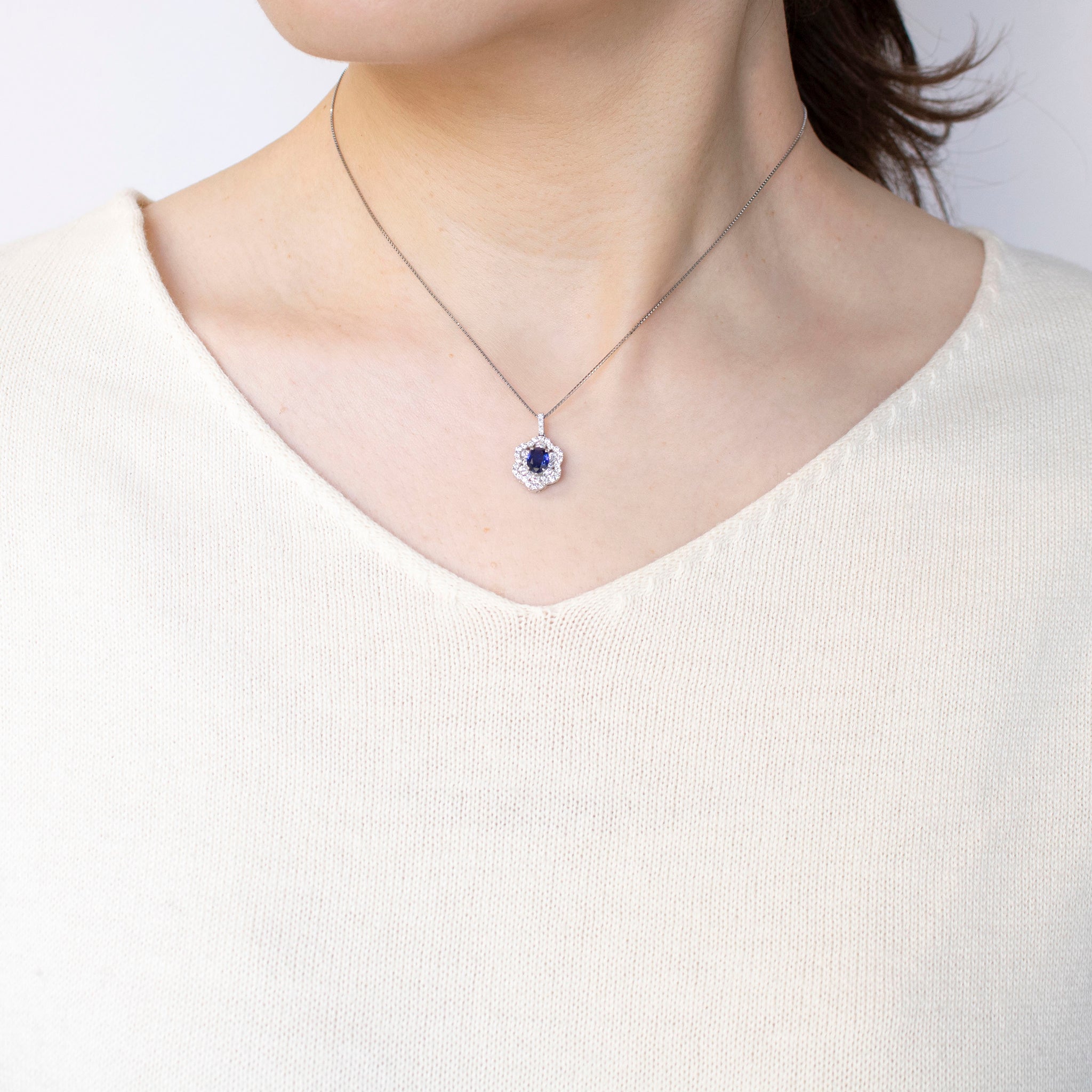 【限定1点】サファイア/ダイヤモンド プラチナネックレス(0.66カラット/非加熱/9月誕生石/鑑別書付)《25C30123》