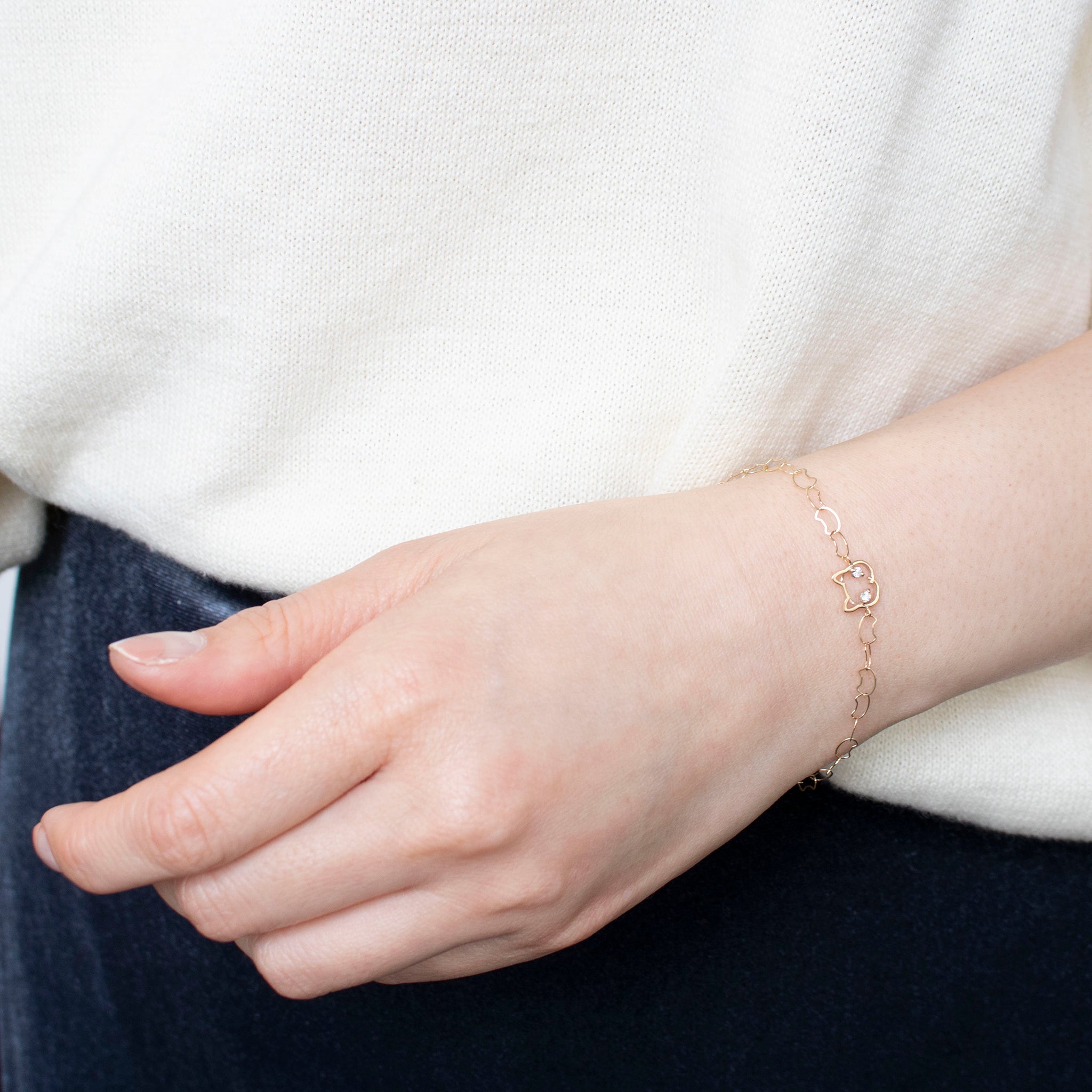 ダイヤモンド K10ブレスレット(ネコモチーフ/4月誕生石)《25C40105》