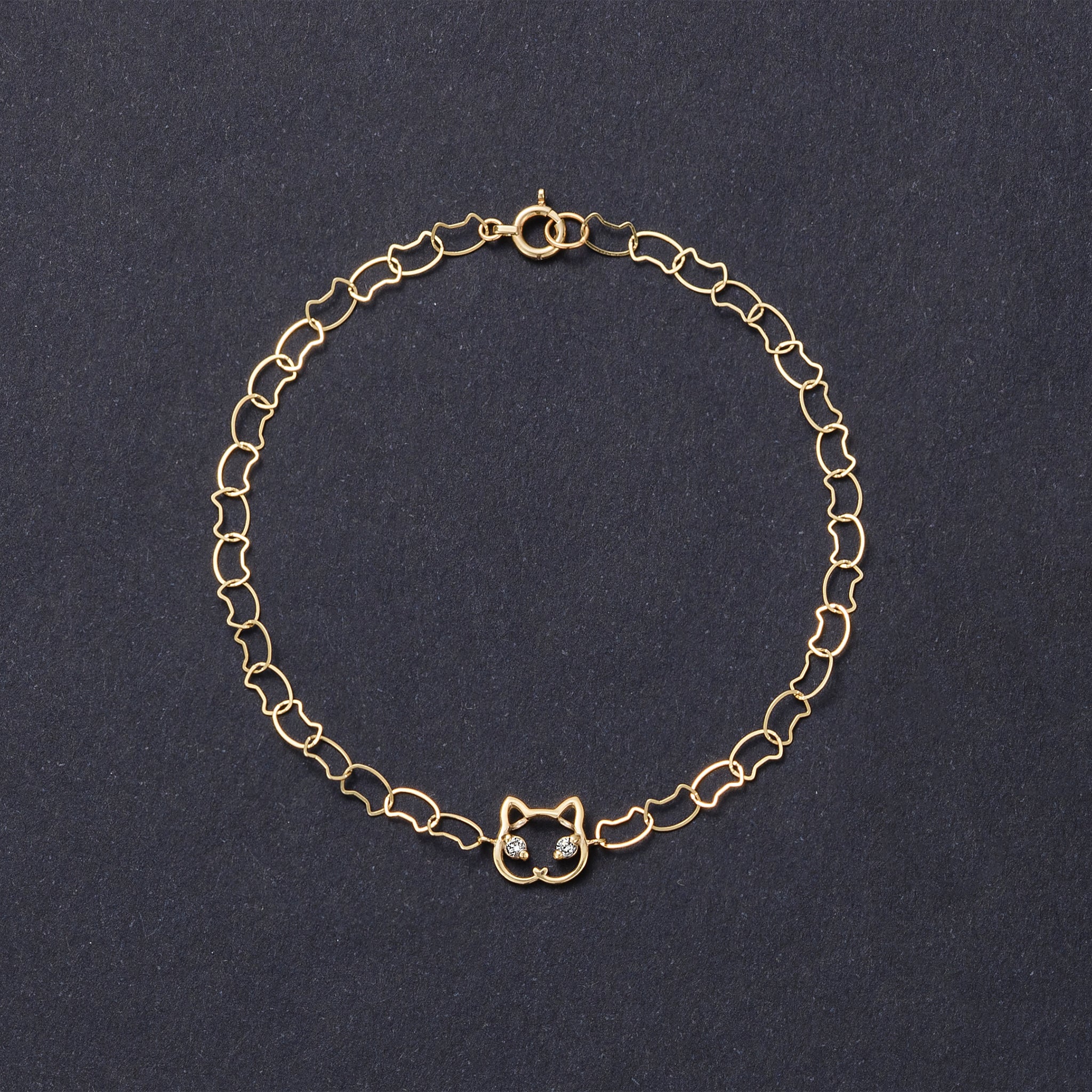 ダイヤモンド K10ブレスレット(ネコモチーフ/4月誕生石)《25C40105》