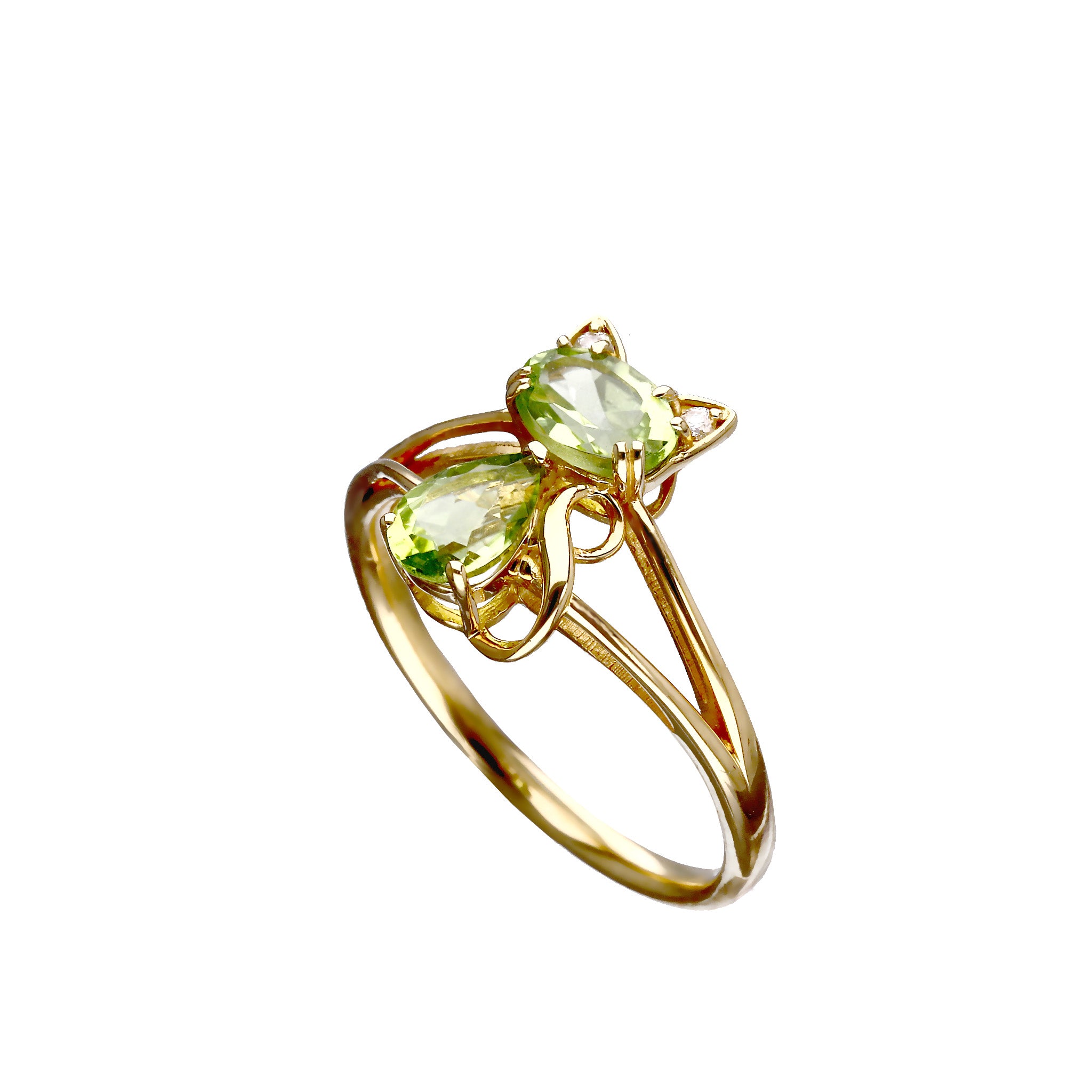 ペリドット K18リング(ネコモチーフ/8月誕生石)《25C40107》