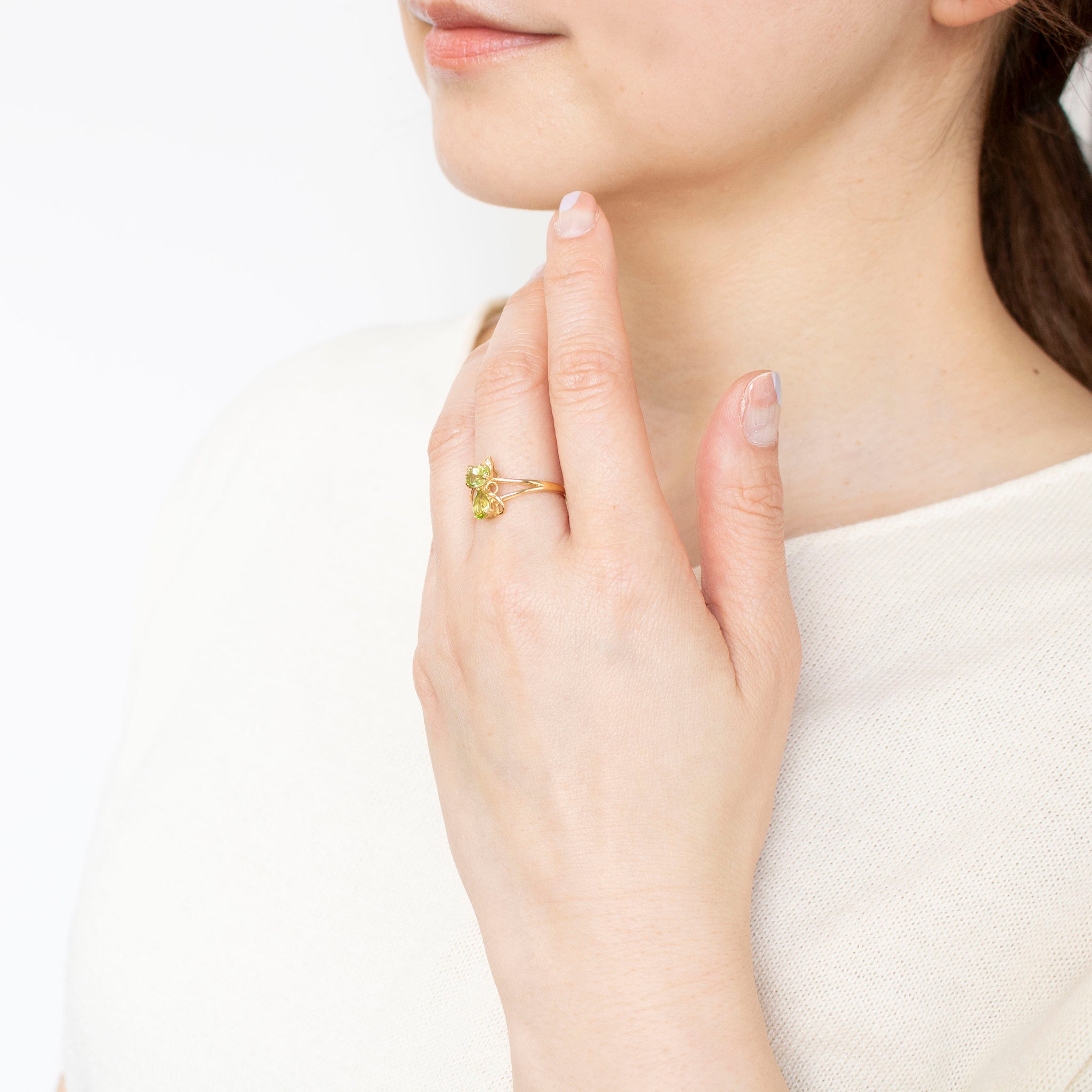 ペリドット K18リング(ネコモチーフ/8月誕生石)《25C40107》