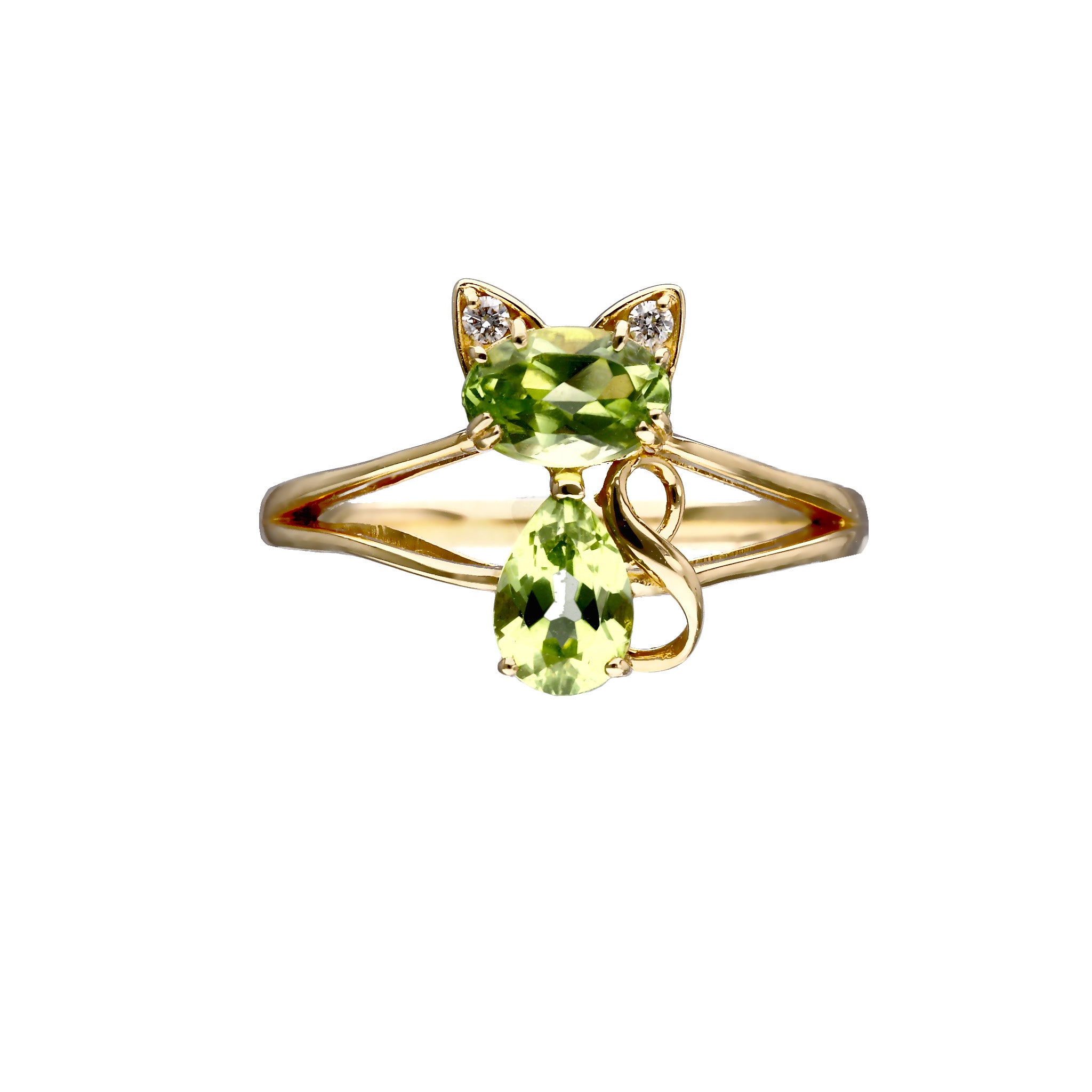 ペリドット K18リング(ネコモチーフ/8月誕生石)《25C40107》