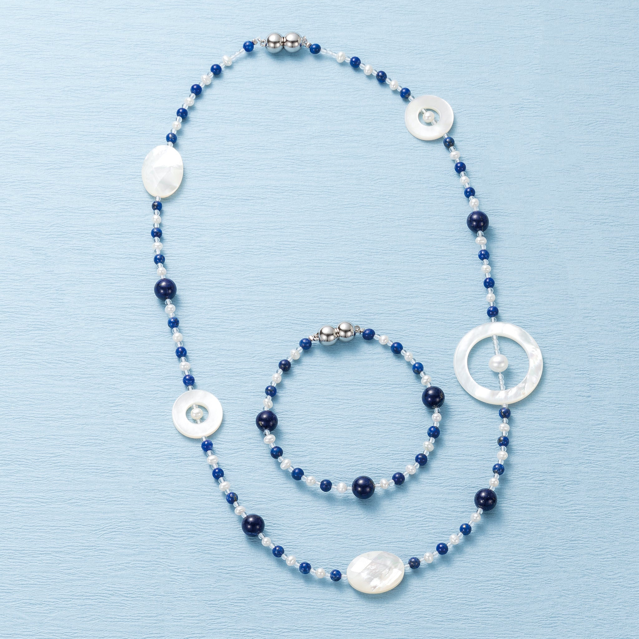 シェル/ラピスラズリ ネックレス&ブレスレット(2点セット/コンバーチブル)《25C60114》