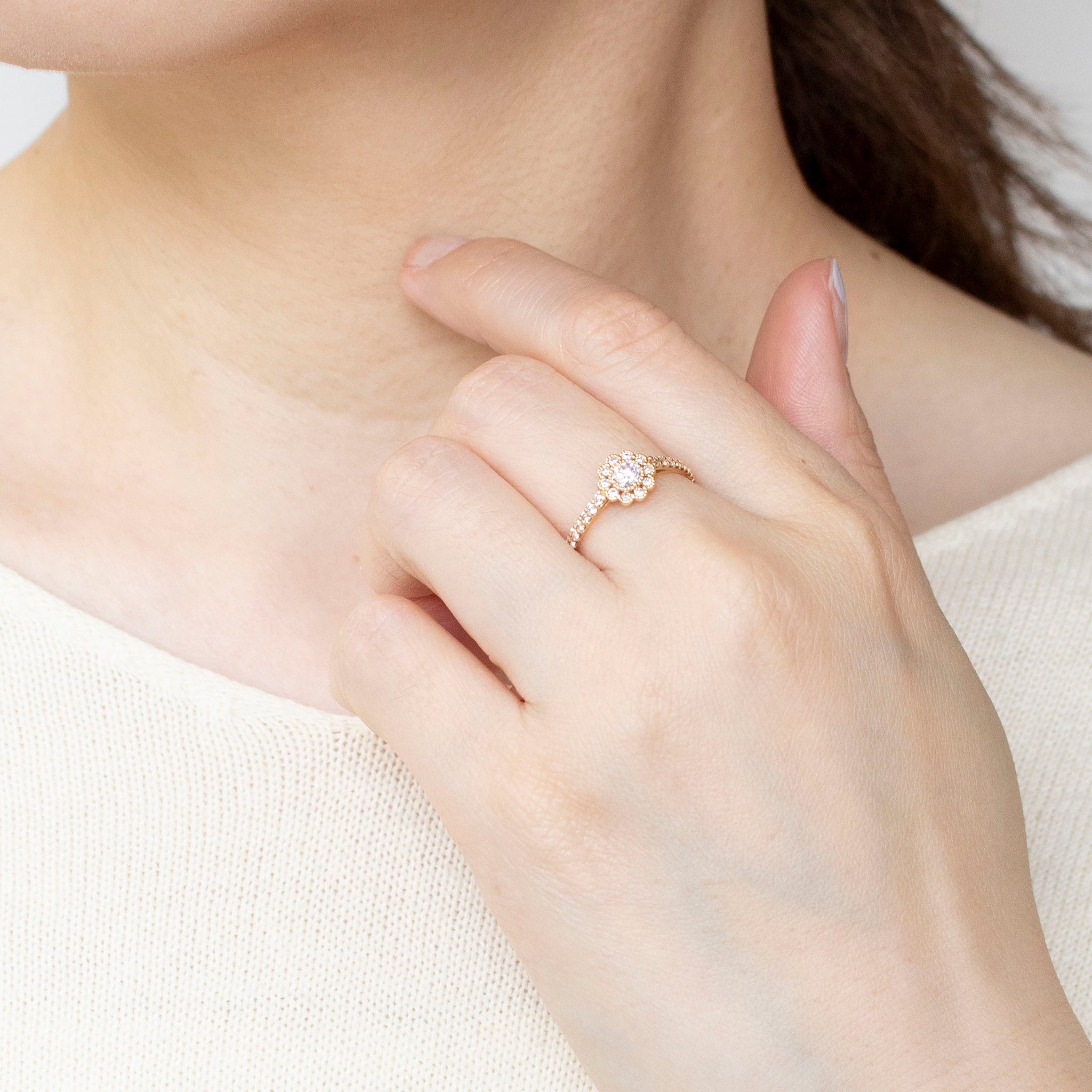 ダイヤモンド K18リング(0.15カラット/Dカラー/SI2/EX/グレーディングレポート付/4月誕生石)《25C60132》