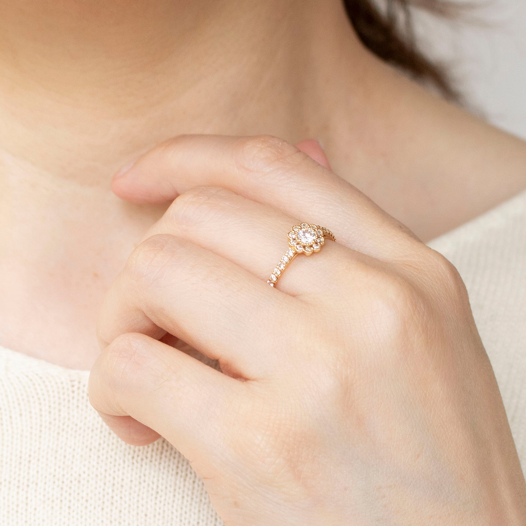 ダイヤモンド K18リング(0.15カラット/Dカラー/SI2/EX/グレーディングレポート付/4月誕生石)《25C60132》