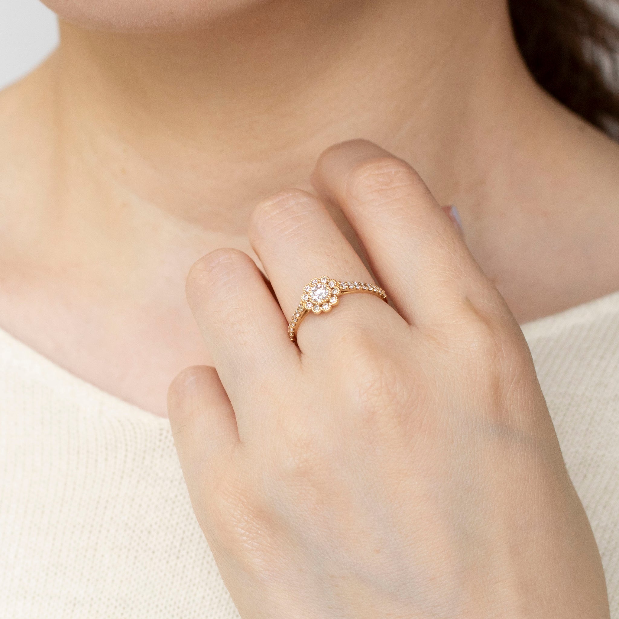 ダイヤモンド K18リング(0.15カラット/Dカラー/SI2/EX/グレーディングレポート付/4月誕生石)《25C60132》